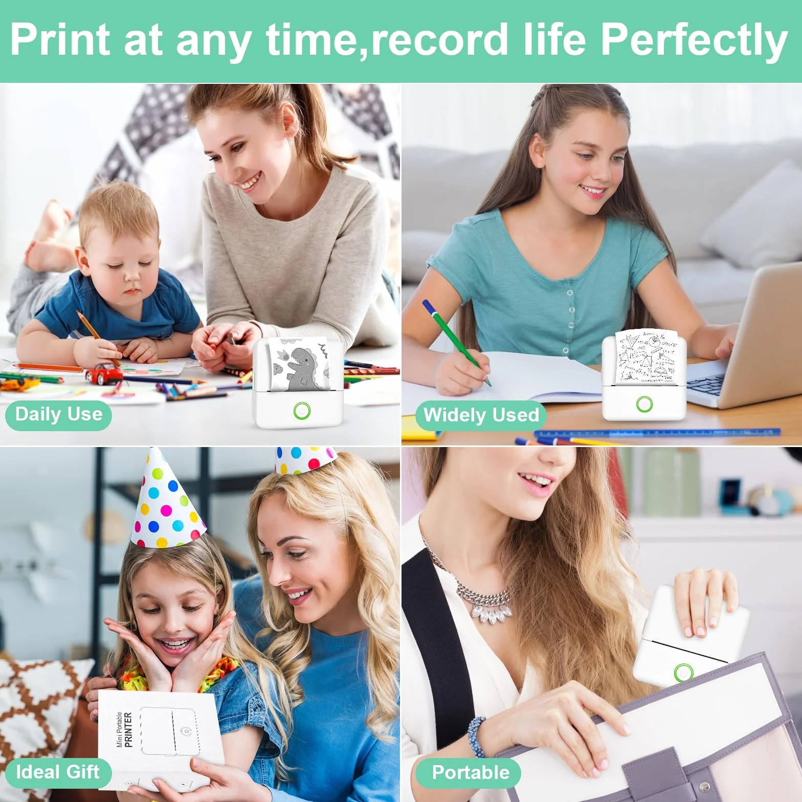 GuKKK Mini drukarka fotograficzna bezprzewodowa termiczna Bluetooth 13 rolek papieru 5 kredek