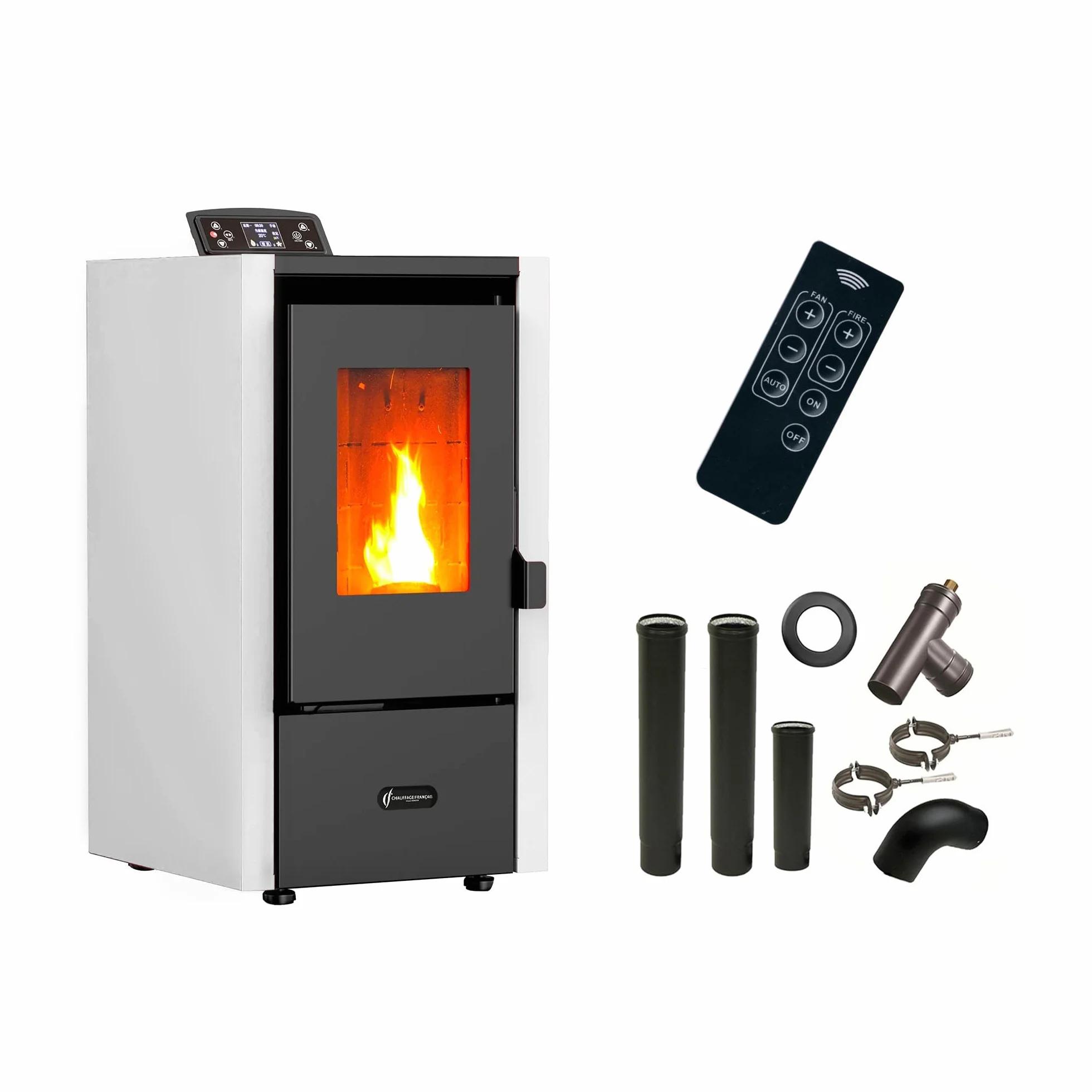 Sannover Anita Piec na pellet 6,5 kW biały zestaw przyłączeniowy