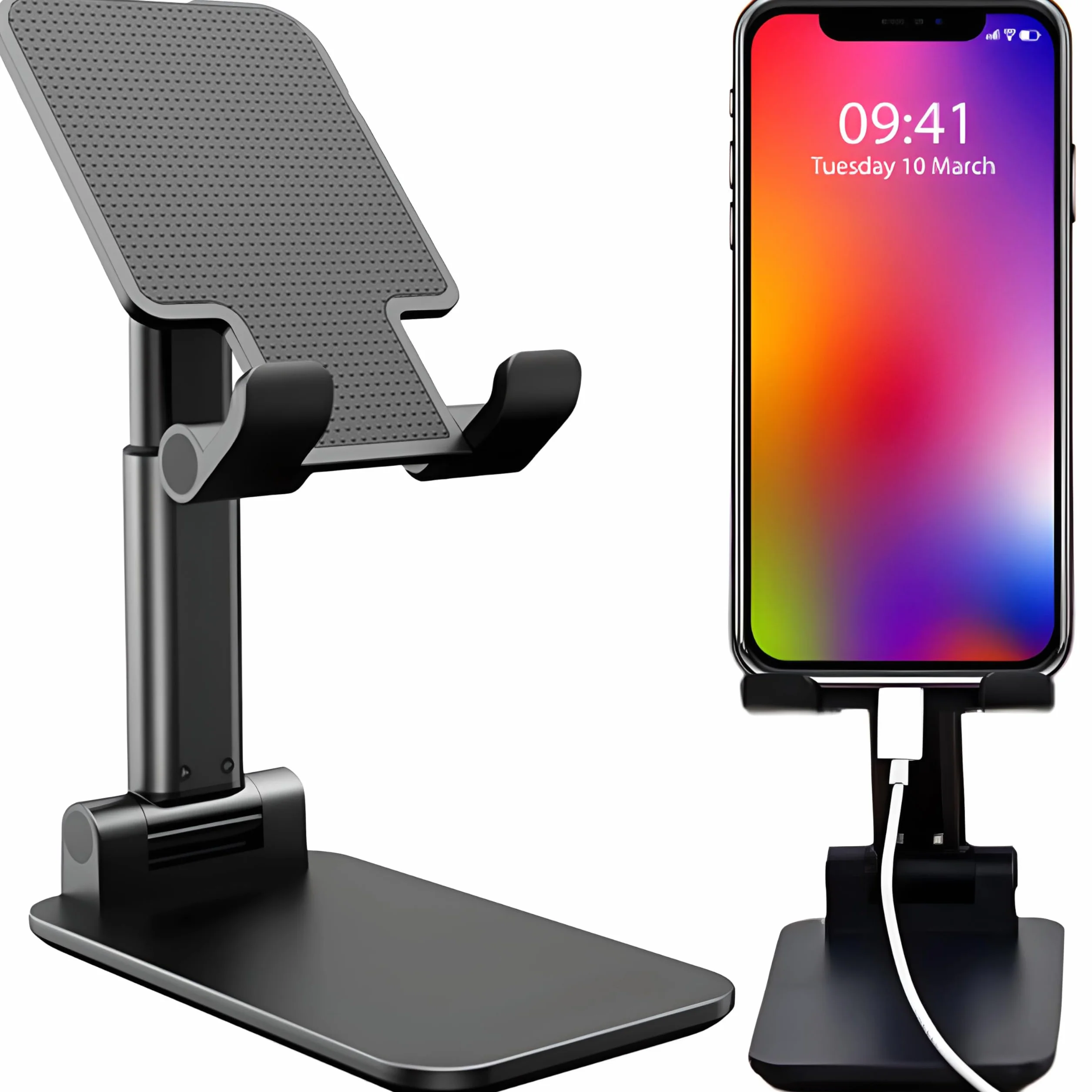 Retoo Stojak na telefon komórkowy, regulowany, uchwyt na smartfon z systemem Android, składany, pod wieloma kątami, kompatybilny z Samsungiem, Huawei, Xiaomi, na biurko, antypoślizgowe nóżki, czarny