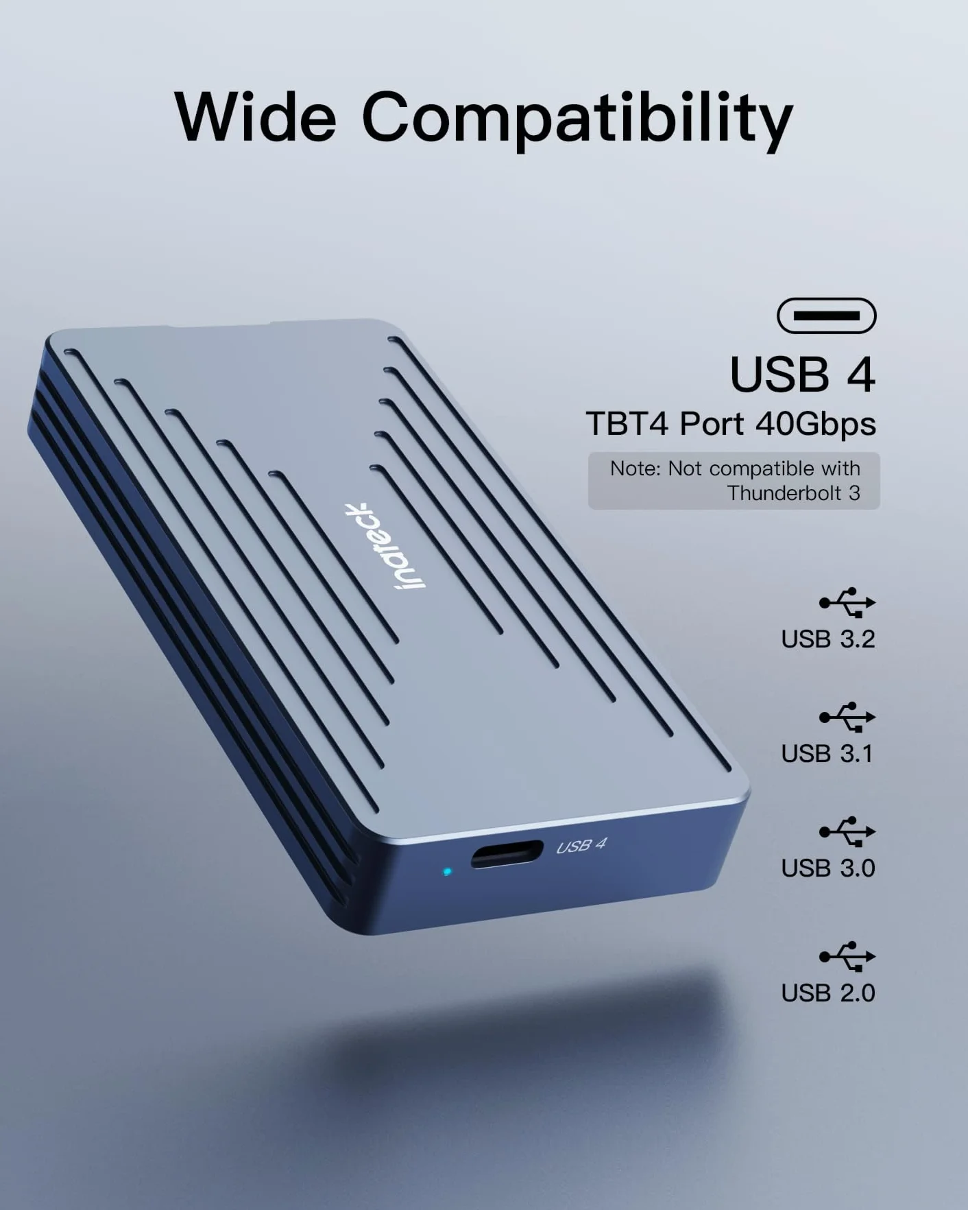 Inateck M.2 NVMe obudowa dysku SSD aluminiowa USB 4.0 Thunderbolt 4 40 Gbps 2230/2242/2260/2280 M-Key FE2028