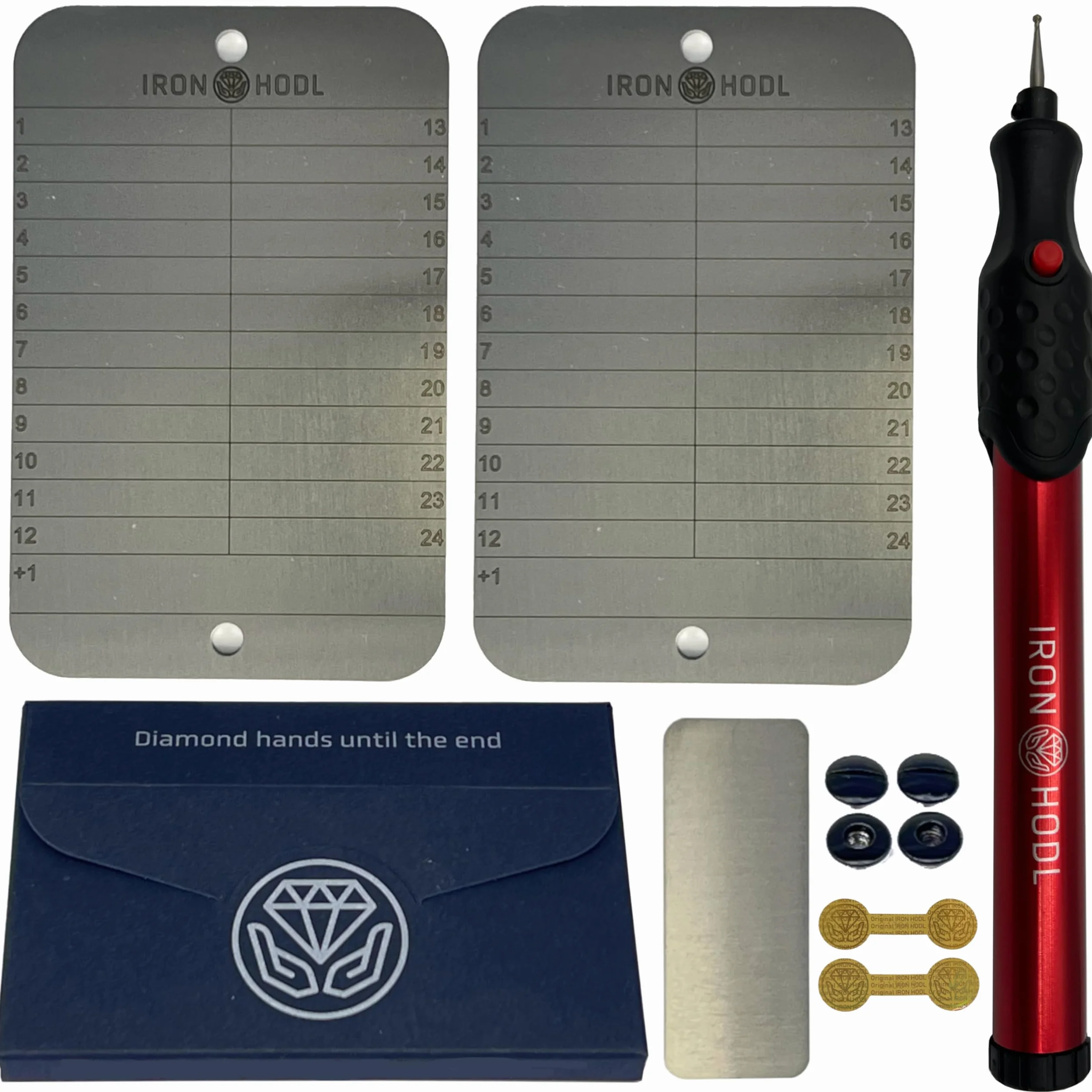 Steel Wallet + rysik do grawerowania czerwony + płytka testowa, śruby, naklejki, pudełko - (2 x 24 + 1) płytka metalowa do odzyskiwania nasion frazę Crypto Wallet Bitcoin Wallet Crypto Cold