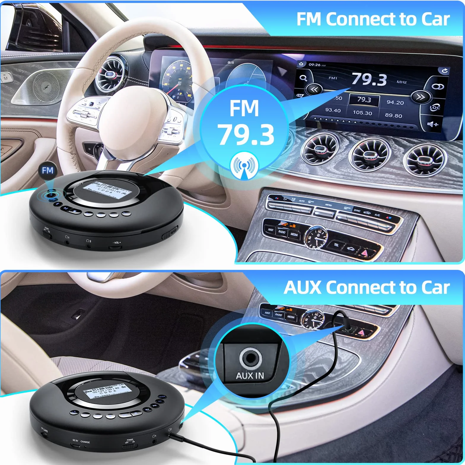 Przenośny odtwarzacz CD, przenośny odtwarzacz CD Arafuna Bluetooth do samochodu i dzieci, akumulator 2000 mAh Odtwarzacz CD Discman z ekranem LCD, ochrona przeciwwstrząsowa Odtwarzacz CD FM