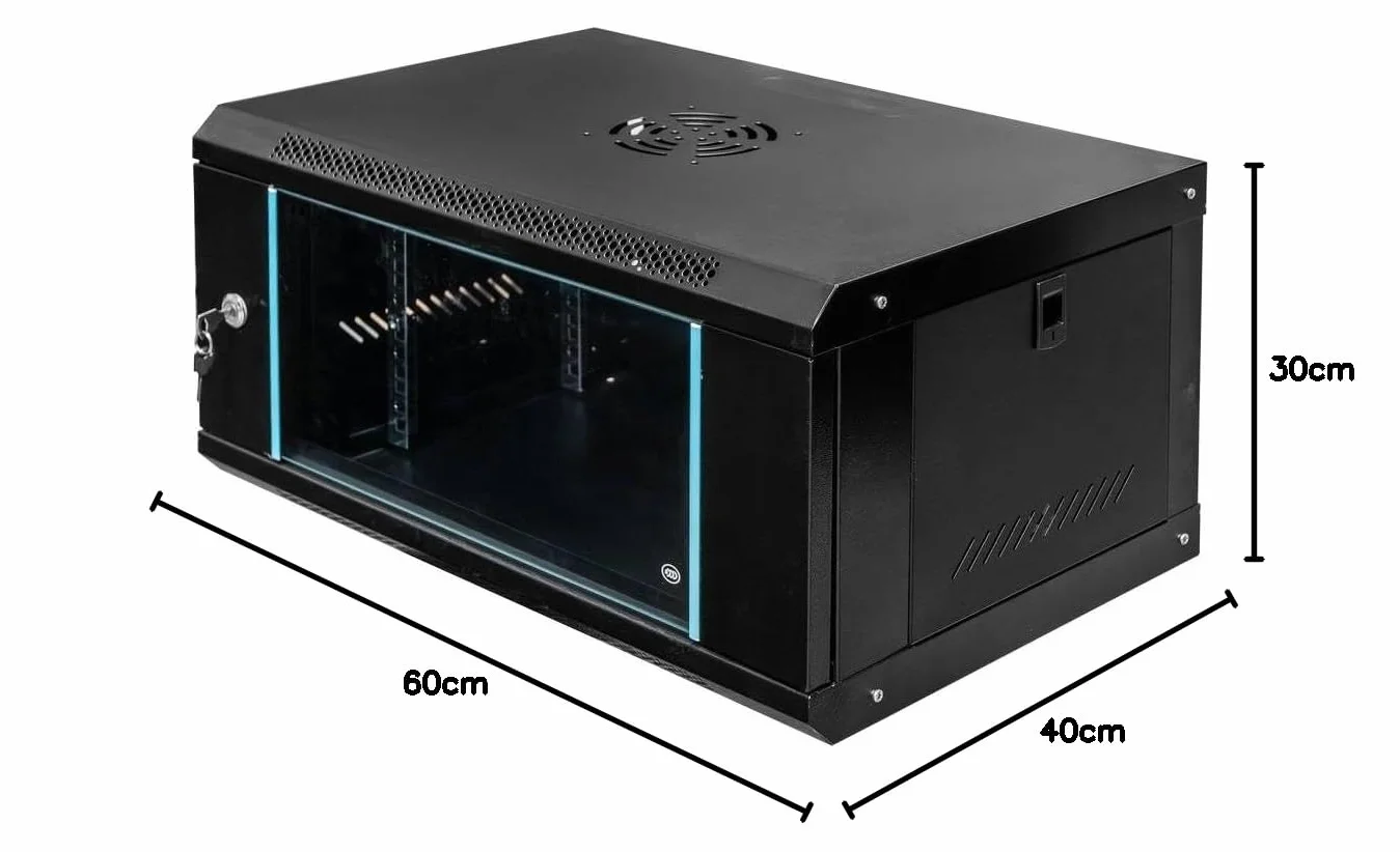 Szafa Rack 19" 6U Wisząca Serwerowa 400 mm Otwierane Boki Metalowa Czarna Mega-M