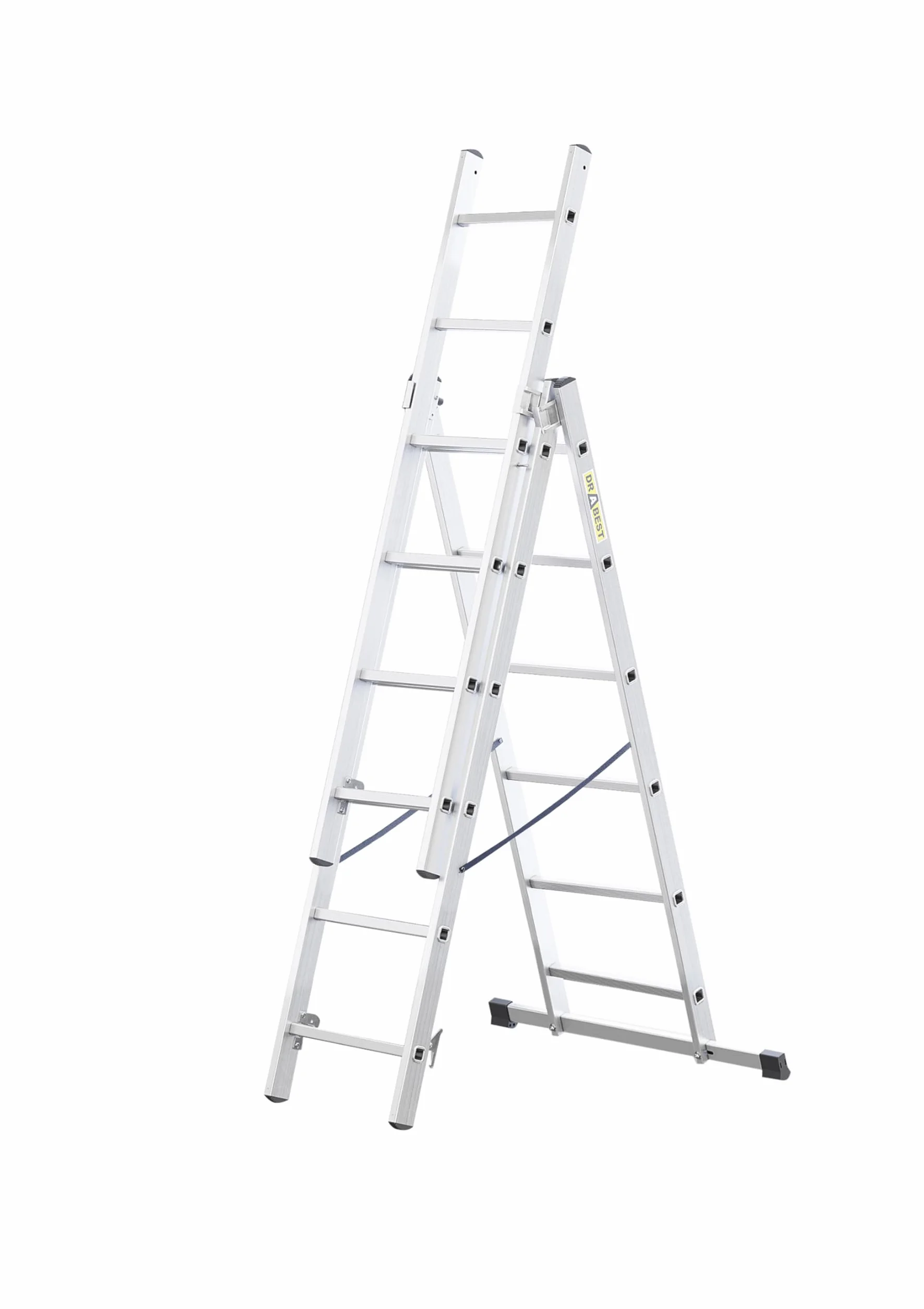 DRABEST Basic Home Drabina aluminiowa 3-elementowa – 3x7 Szczebli – Lekka, składana drabina aluminiowa do domu – Udźwig 150 kg – 46x190x13cm