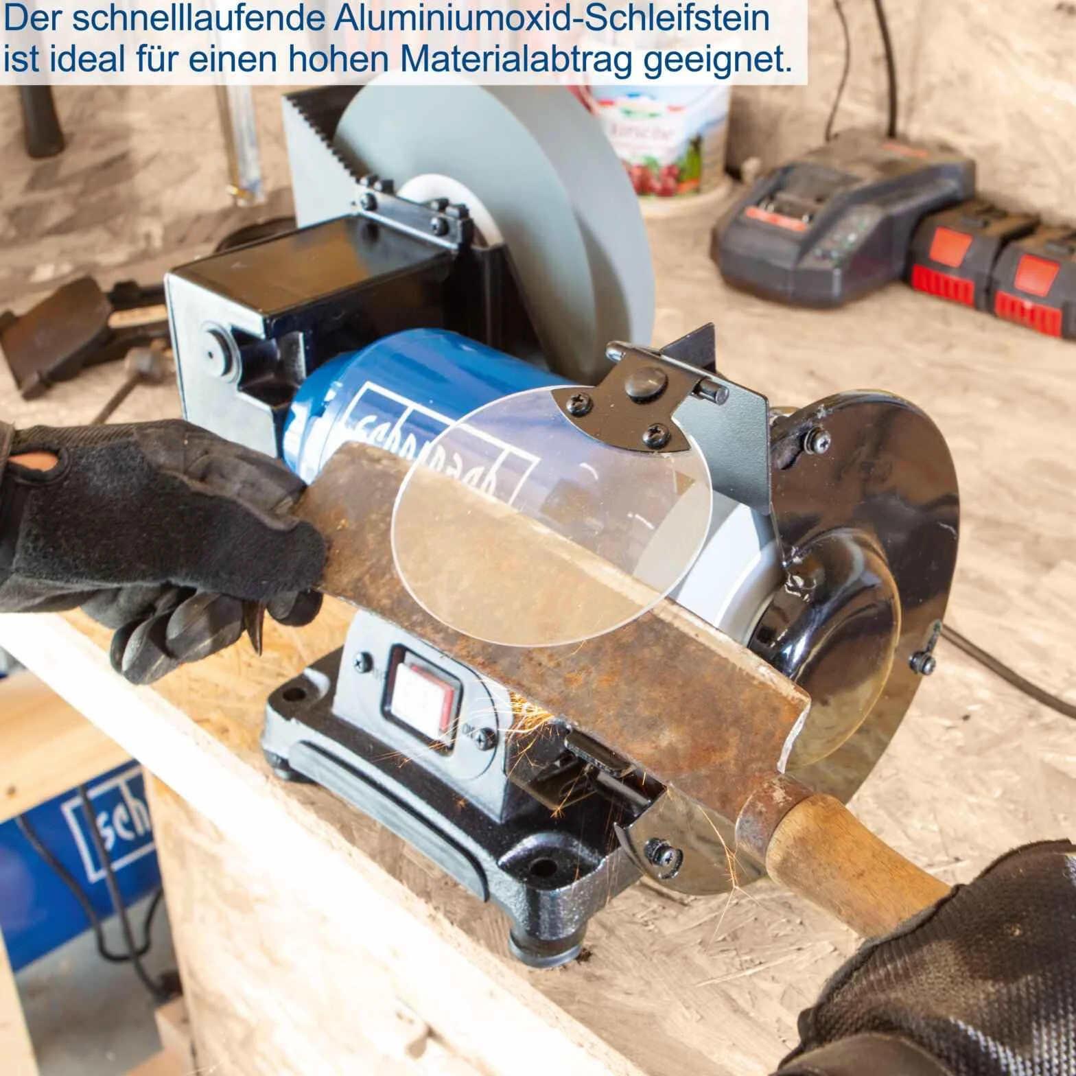 Scheppach 5903105903 szlifierka do pracy na mokro i na sucho, BG200W, 250 W, 230 V, niebiesko-srebrno-czarna