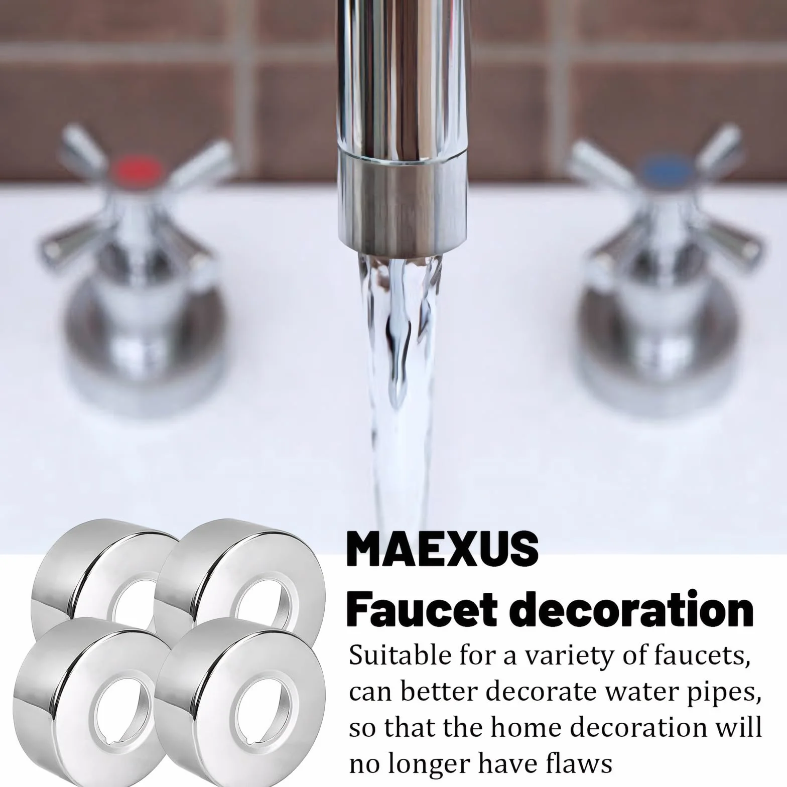 MAEXUS 4 sztuki rozety armatury prysznicowej, 66 x 25 x 30 mm, rozeta do rury grzewczej, rozeta ze stali nierdzewnej, armatura prysznicowa, do armatury prysznicowej, dekoracja kranu, dekoracja kuchni