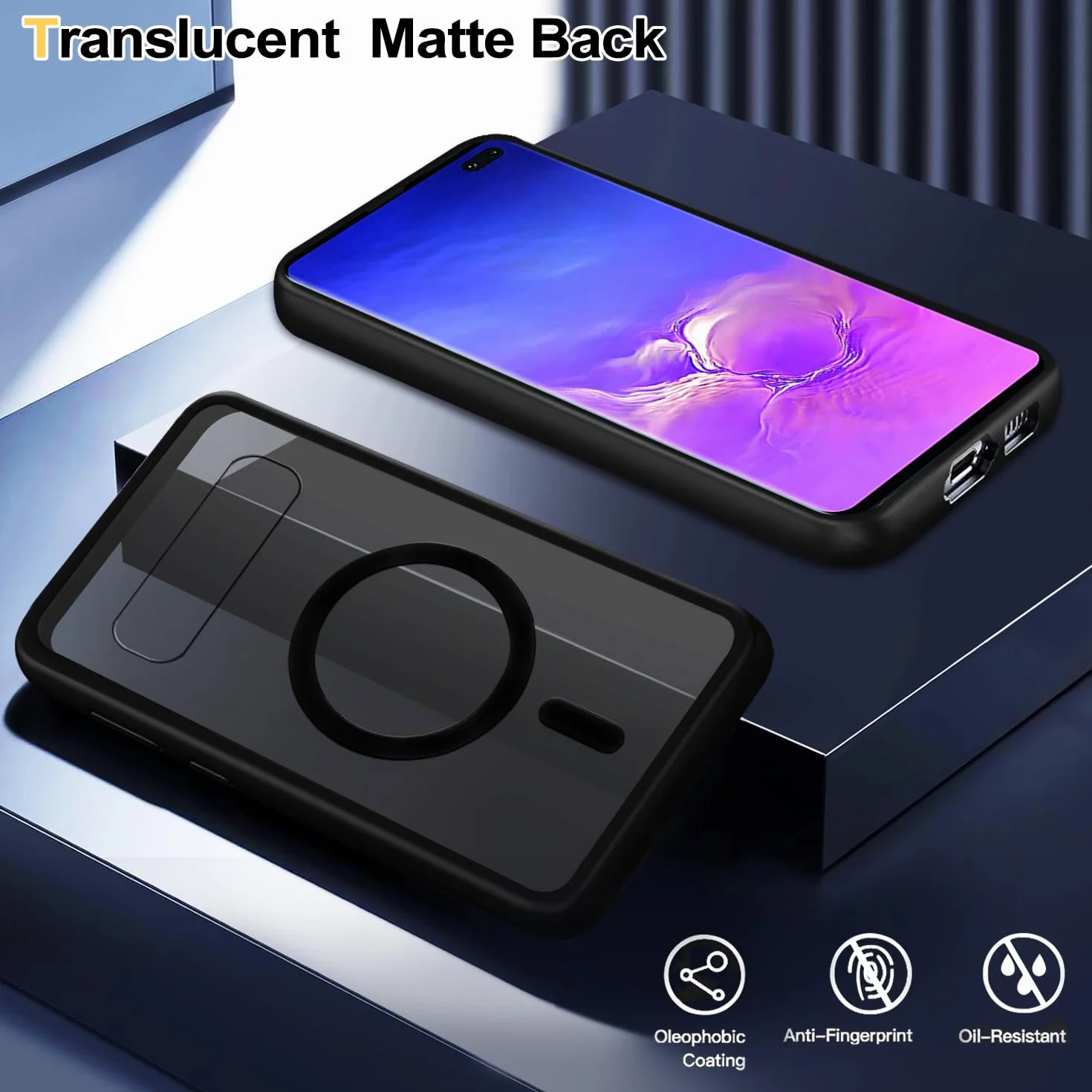 Magnetyczne etui do Samsung Galaxy S10 Plus, kompatybilne z ładowaniem bezprzewodowym, matowe, czarne