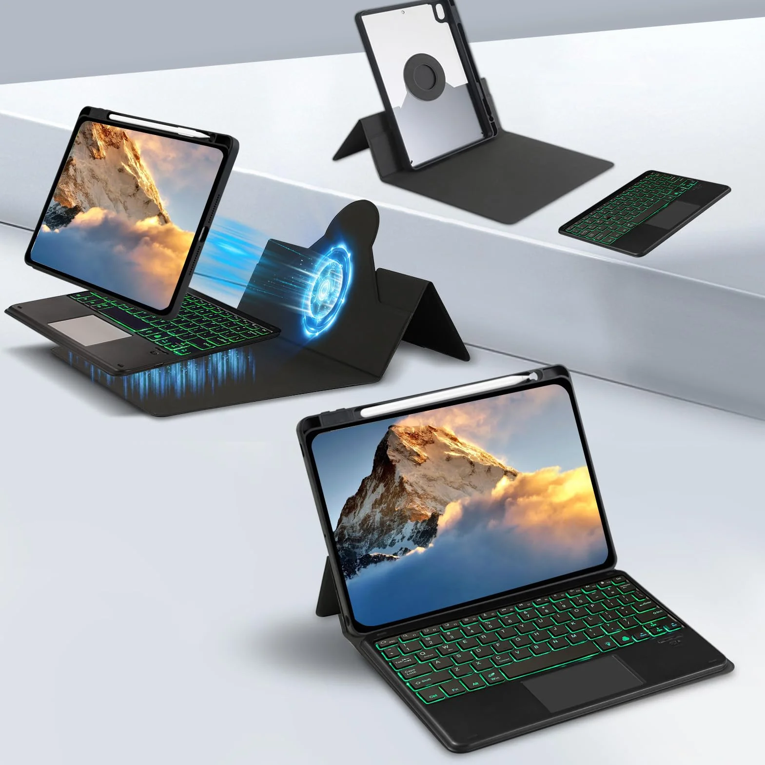 Etui na klawiaturę do Tabletu iOS Air 4 5 6 2024, Bezprzewodowa Bluetooth z Gładzikiem, Skórzana Obudowa