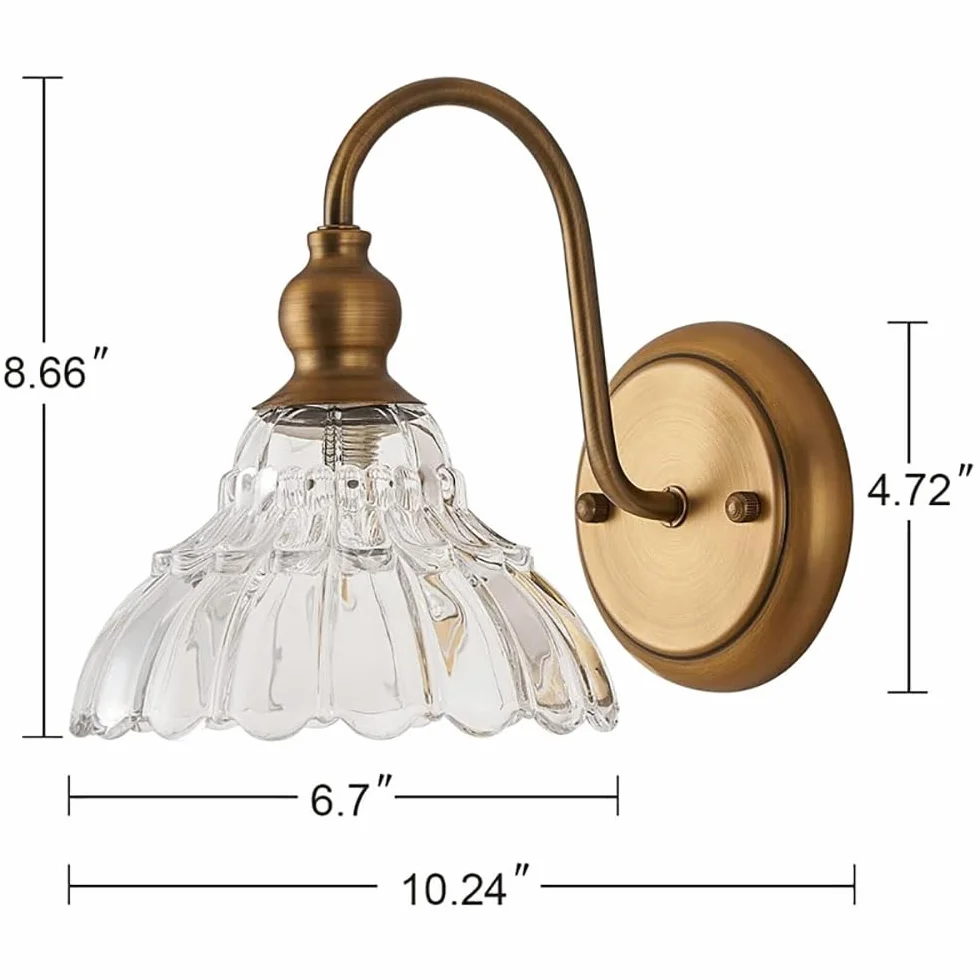 Lampa ścienna w stylu vintage, 17 cm, klosz ze szczotkowanego mosiądzu i szkła kryształowego, do łazienki, sypialni, salonu i jadalni