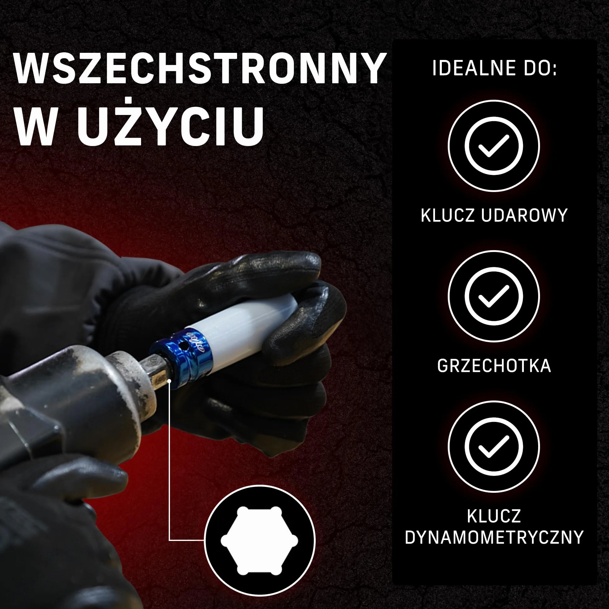 MJW Zestaw nasadek 1/2" 6-kąt z tuleją zabezpieczającą długie nasadki udarowe 1/2" 6-kąt długie 17 | 19 | 21 Stal Cr-Mo Mocny komplet nasadek rozmiary metryczne
