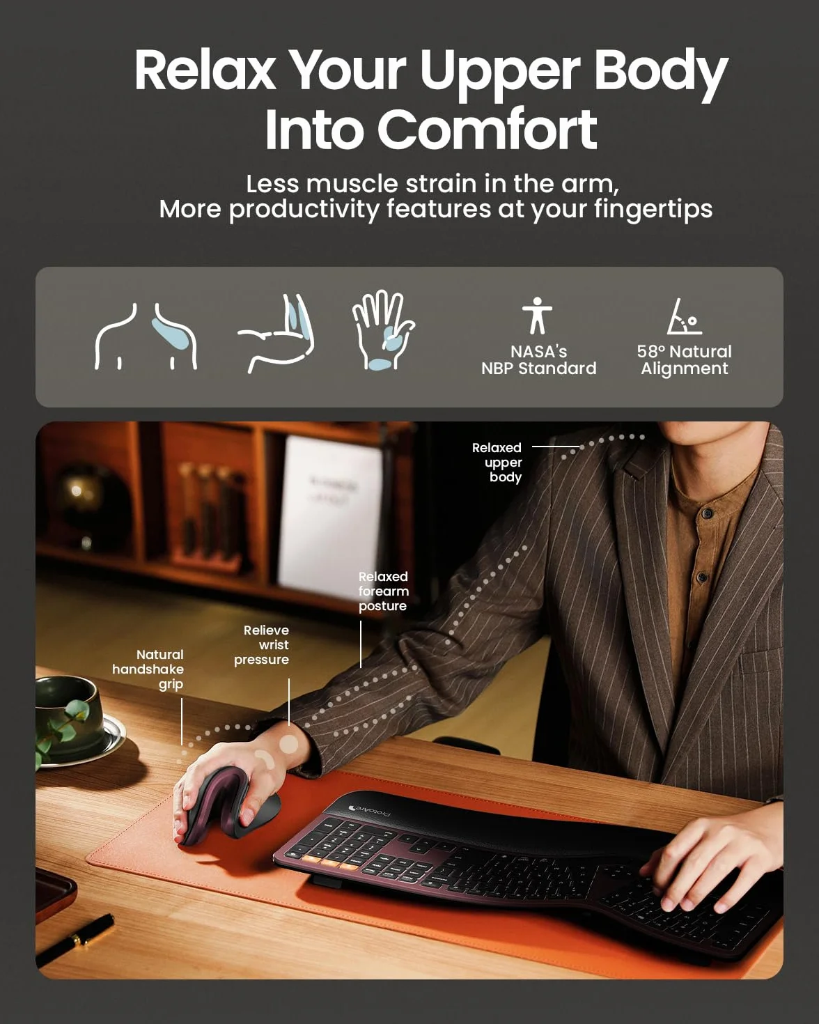 ProtoArc EM11 Ergonomiczna mysz pionowa bezprzewodowa ładowalna 3 urządzenia Bluetooth USB czarno-czerwona