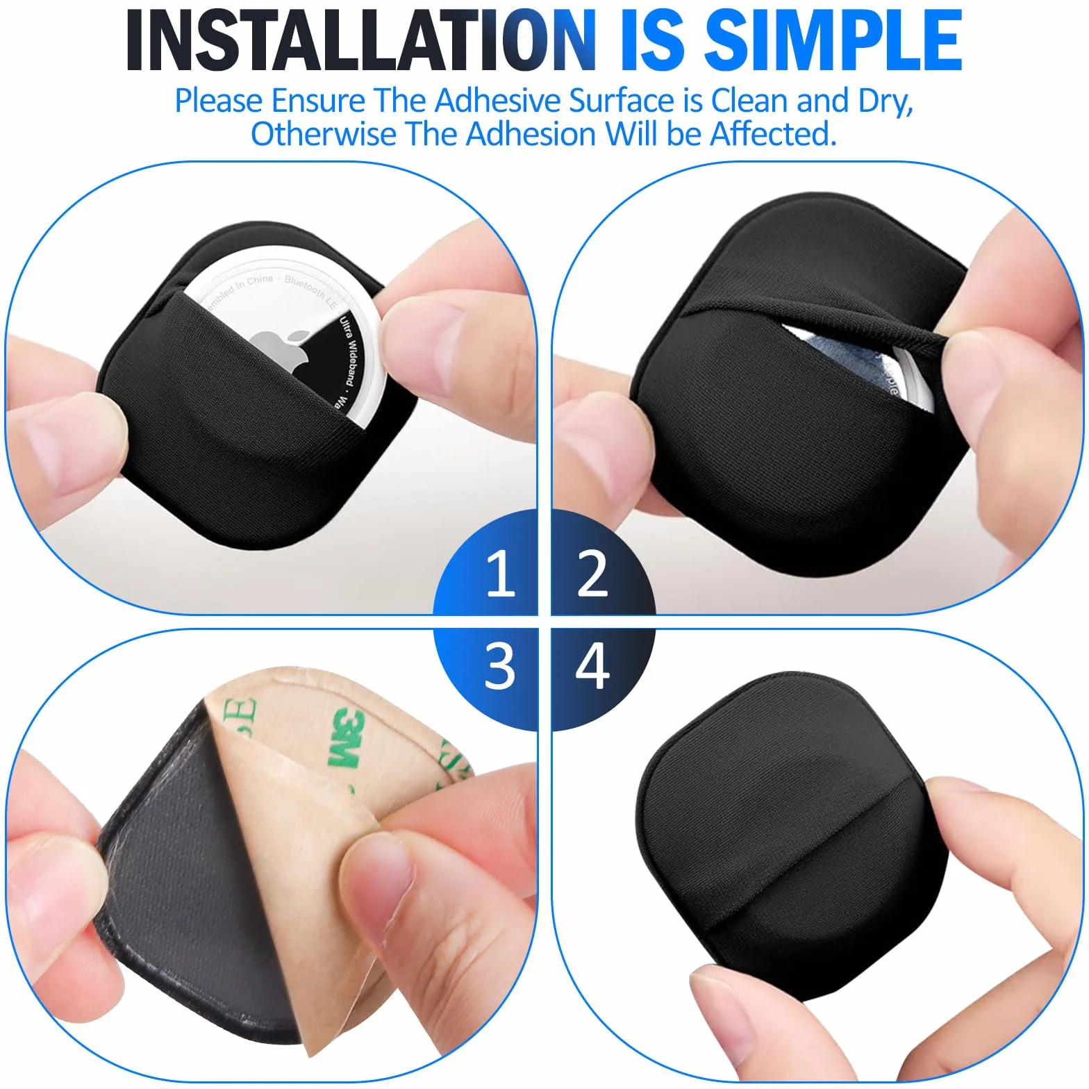 Etui do Apple Airtag, kompatybilne z Air Tag Tracker, z klejem 3M, 4 sztuki