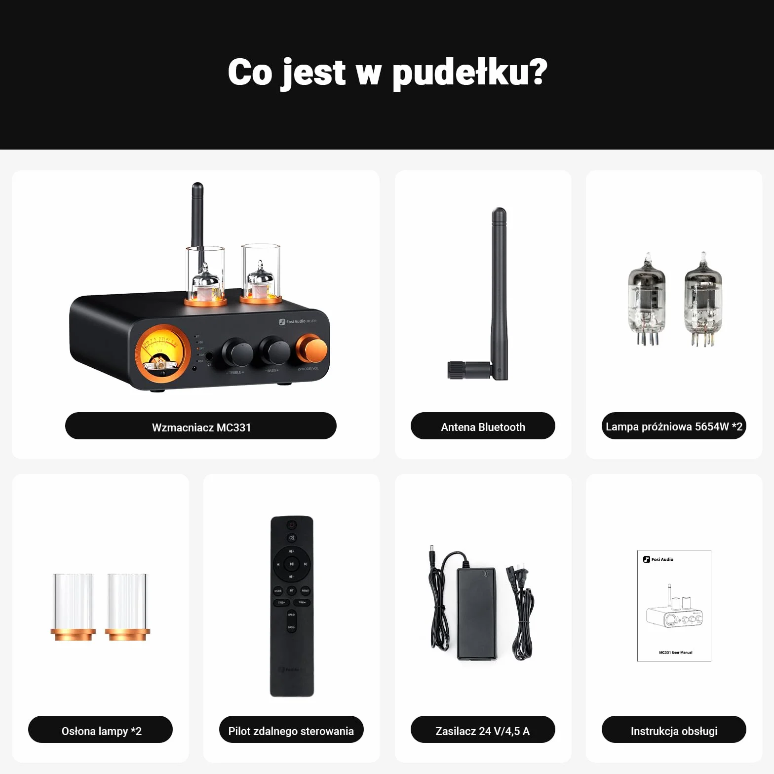 Fosi Audio MC331 Zintegrowany Wzmacniacz lampowy z DAC, 2-kanałowy wzmacniacz mocy do głośników półkowych HiFi/słuchawek 3,5 mm, przedwzmacniacz z miernikiem VU w stylu vintage z Bluetooth
