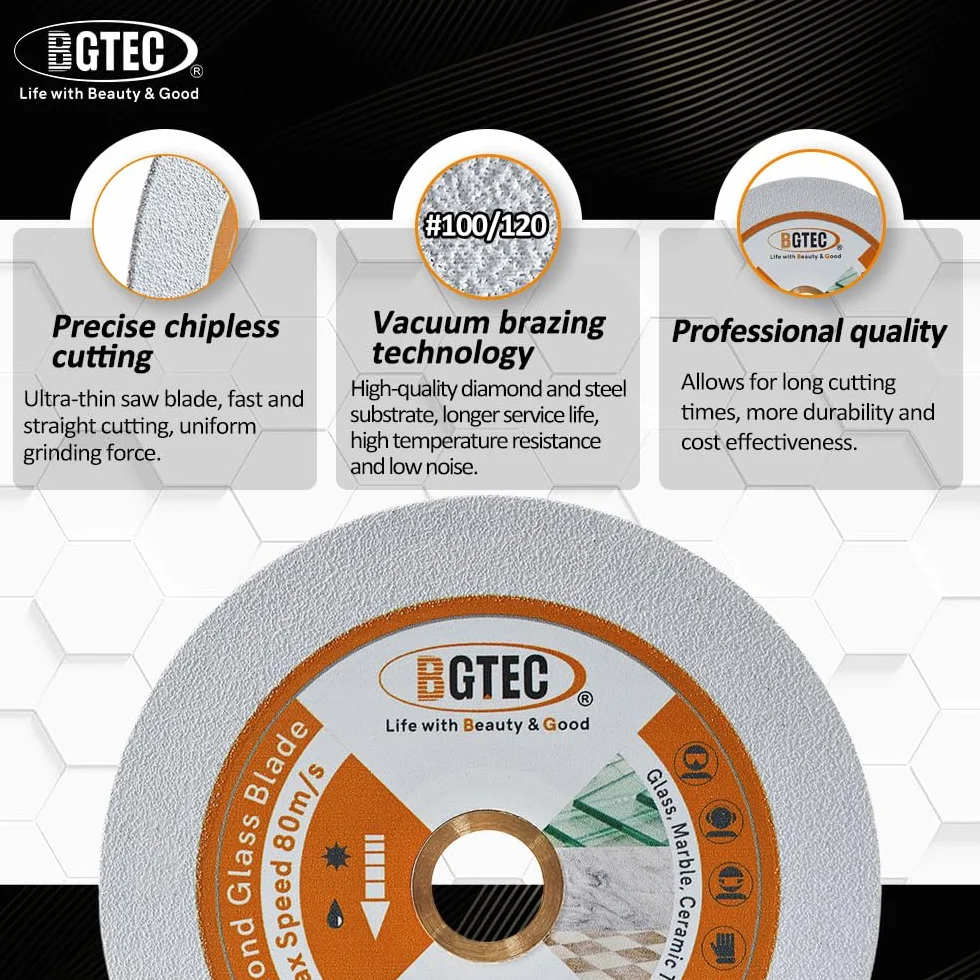 BGTEC tarcza do cięcia szkła, 5 cali, 125 mm, diamentowe ostrze do szkła, jadeitu, kryształu, butelki wina, płytek ceramicznych, marmuru, sztucznego kamienia, 5 szt