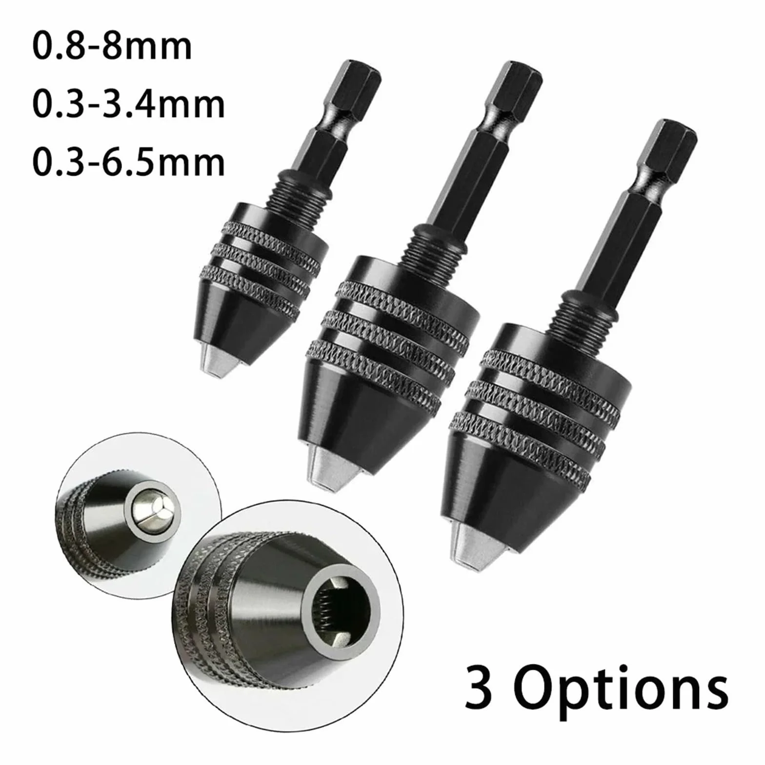 Minisamozaciskowy uchwyt wiertarski bezkluczowy 0,3-8 mm z chwytem sześciokątnym 1/4" do wkrętarek elektrycznych i wiertarek(0.3-3.4mm)