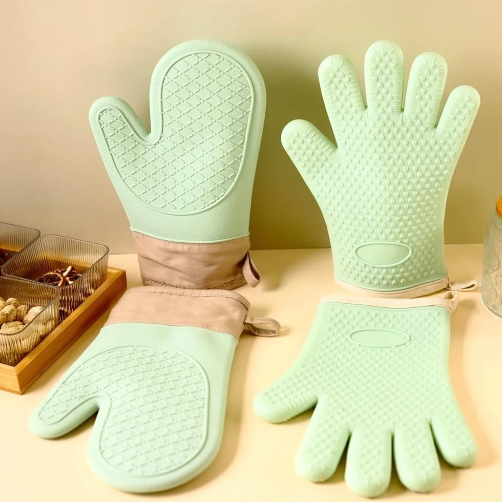 Silikonowe rękawice żaroodporne do użytku domowego, długie bawełniane, mikrofalówki, piekarnika, pieczenia, grillowania(2Pcs C)