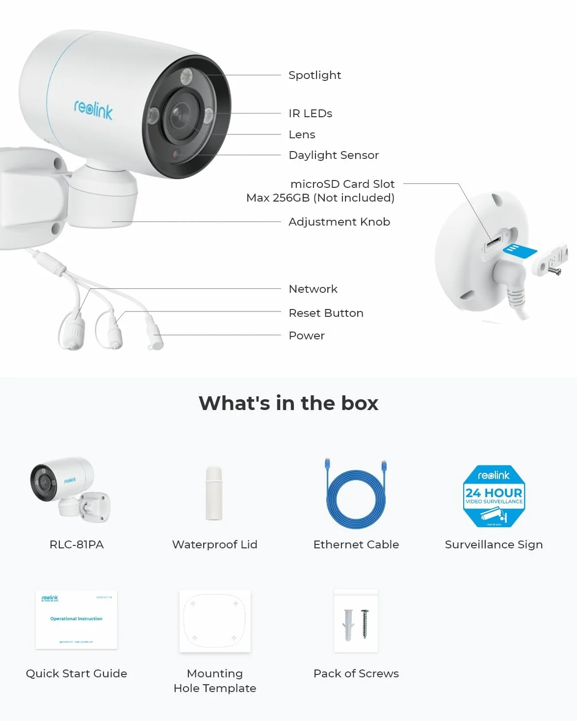 Reolink RLC-81PA 4K PoE Kamera Bezpieczeństwa z Obrotem 180°, Obsługa Reflektorów Zewnętrznych Kamera IP, Kolorowy Noktowizor, Inteligentne Wykrywanie Osób/Pojazdów/Zwierząt, Rozmowa Dwukierunkowa