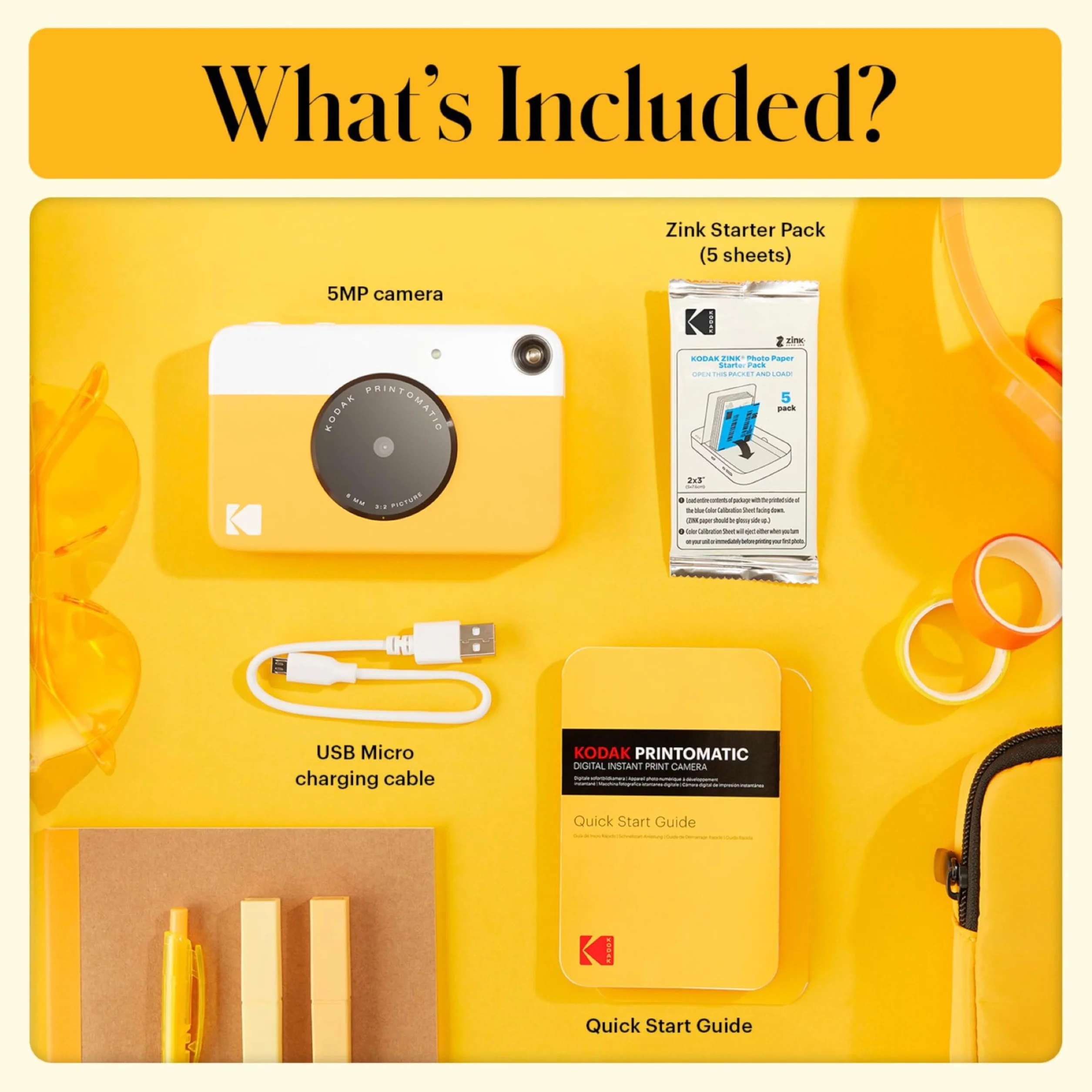 KODAK Printomatic zestaw aparatu błyskawicznego żółty papier cynkowy 20 arkuszy etui Deluxe