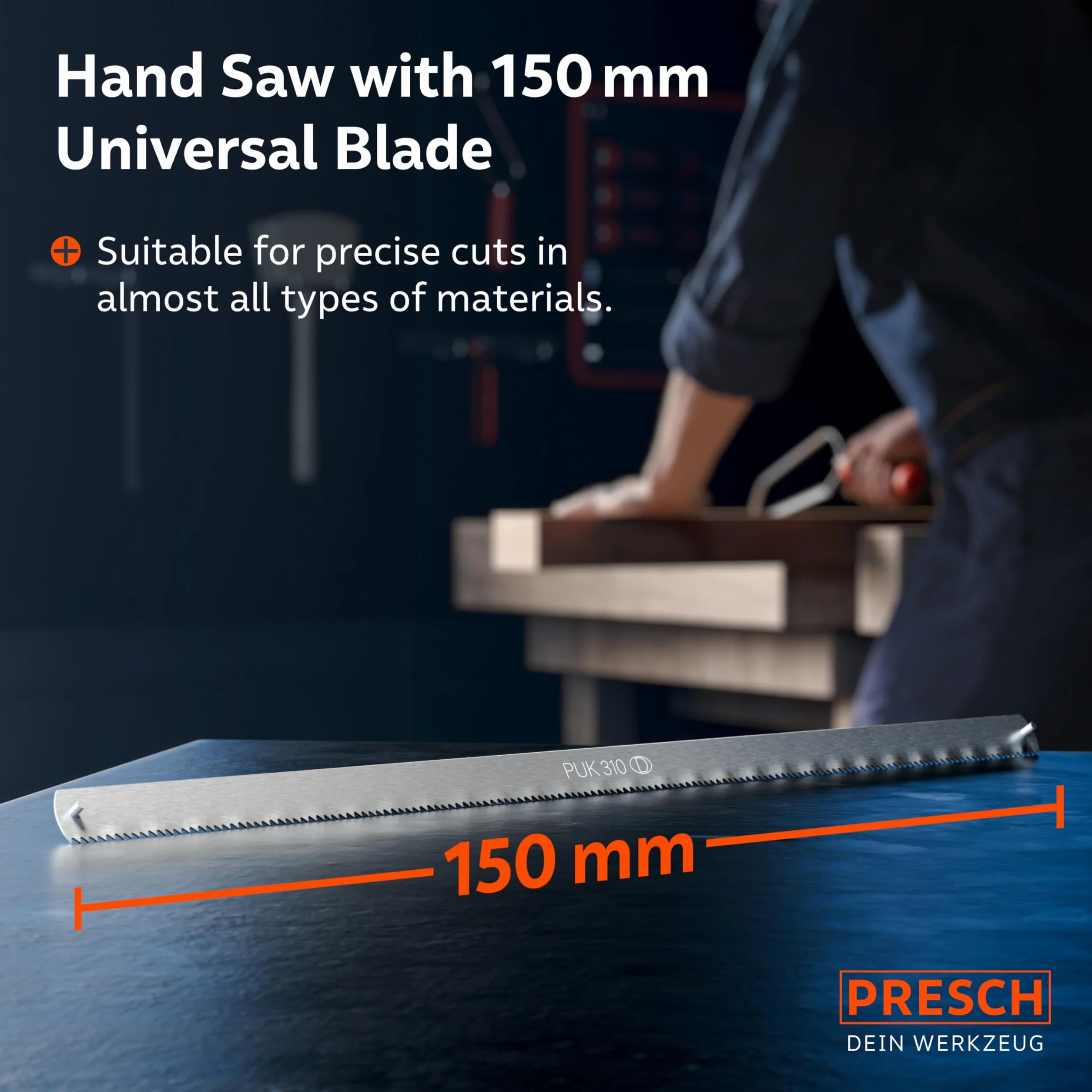 Presch Piła do metalu Junior składana 150 mm z uniwersalnym brzeszczotem - Piła ręczna 150 mm z regulowanym uchwytem - Do metalu nieżelaznego, plastiku, aluminium, wszystkich rodzajów drewna