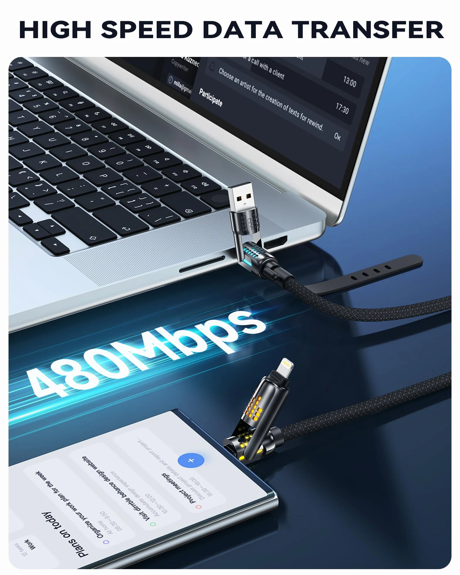 RAVIAD Wielofunkcyjny kabel USB 4 w 1 240 W 2 M USB C/USB A na Lightning iPhone 16/15/14