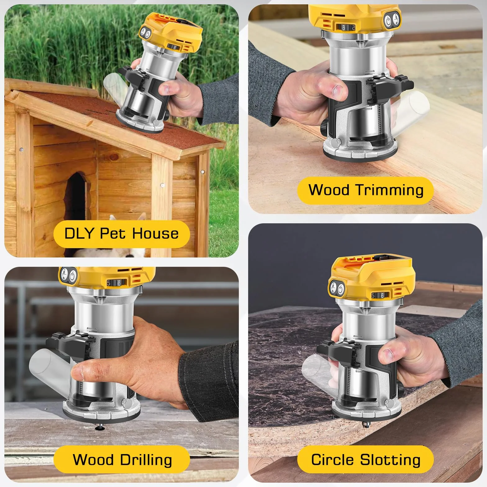 Wytłaczarka do drewna kompatybilna z akumulatorem Dewalt 18 V, 800 W, bezprzewodowy elektryczny router do drewna z 6 prędkościami, bezszczotkowy frez krawędziowy (bez baterii)