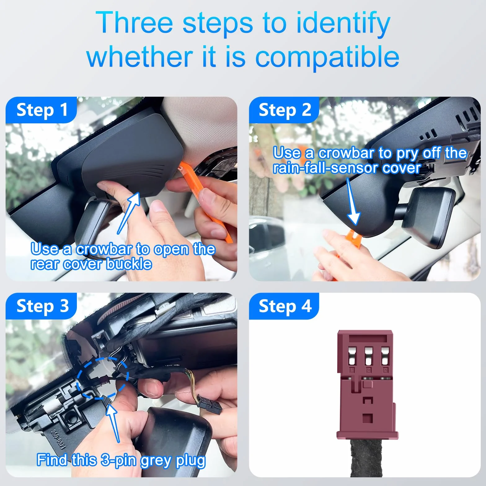 Dash Cam Power Adapter for BMW with 3-Pin Rain Sensor – Hidden Cable Kit for GPS Radar Mirror Camera, Plug & Play Fits All BMW Models with 3-Pin Rain Sensor Port