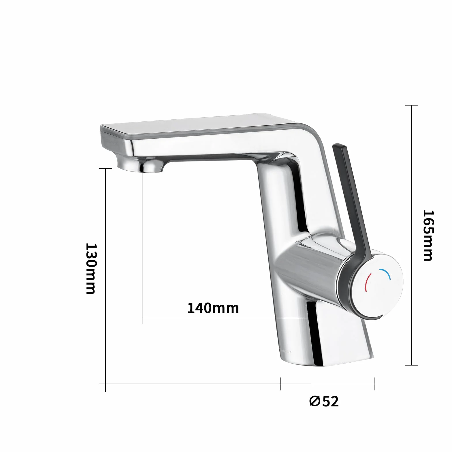 Bateria umywalkowa, chromowana, ze wskaźnikiem temperatury LED | Mosiężna jednouchwytowa bateria łazienkowa umywalka LakeBayMZC bateria mieszakowa do łazienki z wylewką, wysokość 130 mm