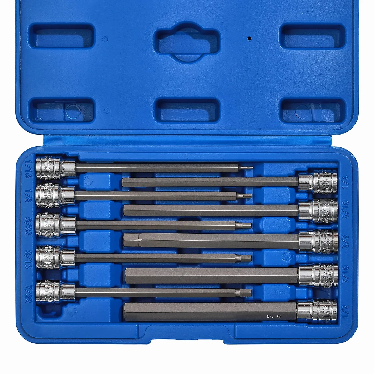 Mayouko Zestaw nasadek sześciokątnych 3/8", S2&CR-V, SAE, 10 sztuk, 1/16" - 1/2"