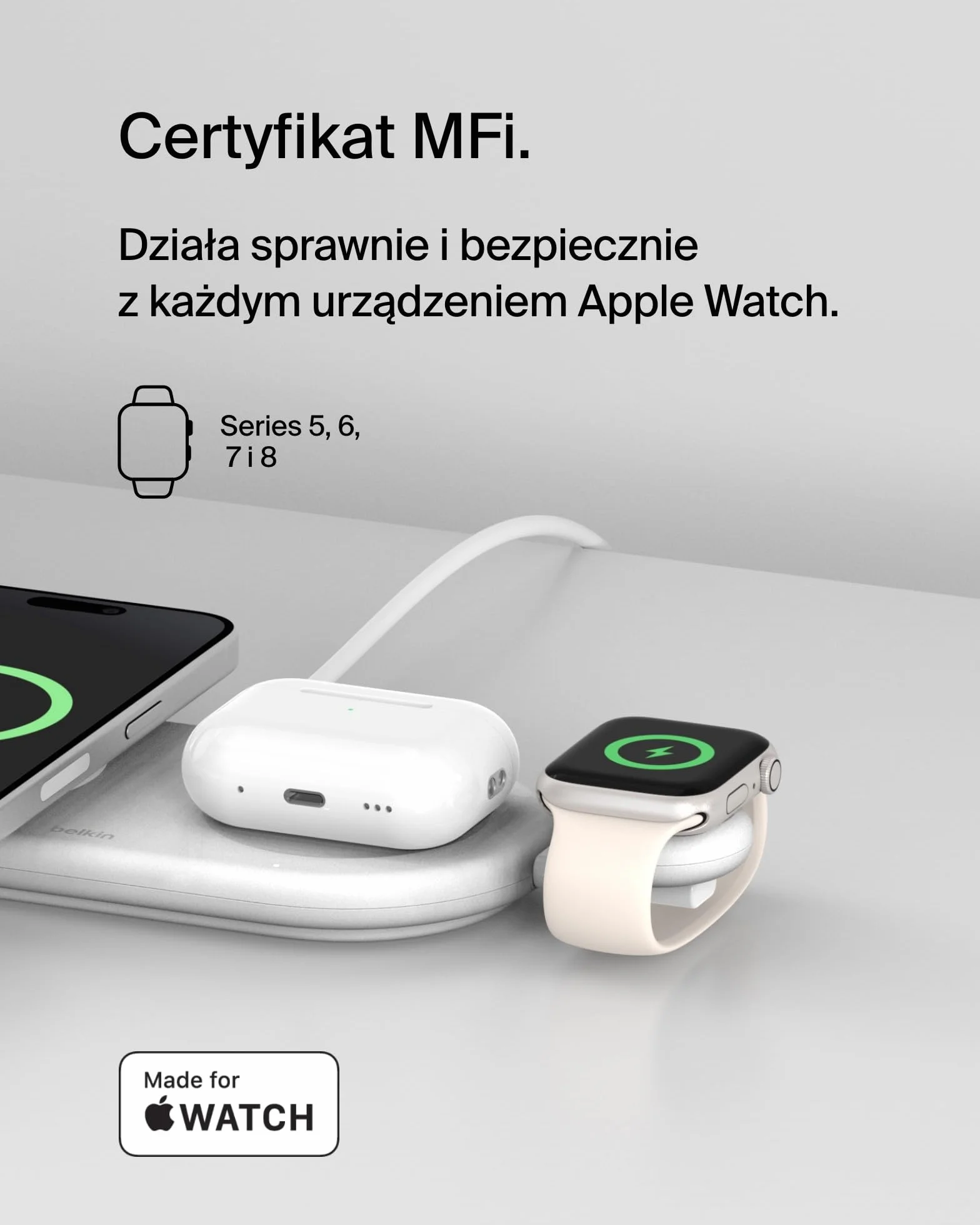 Belkin BoostCharge Przenośna ładowarka USB-C Apple Watch Series 10/9/8/7/Ultra biała