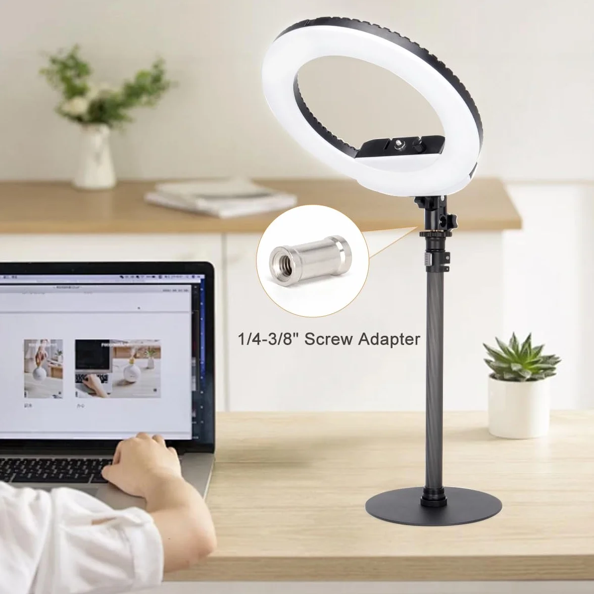 Koolehaoda Stojak monopod na biurko z włókna węglowego, regulowany stojak na kamerę z ciężką podstawą