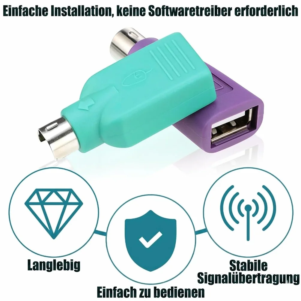 Zestaw 4 adapterów PS2 na USB A, konwerter myszy i klawiatury, gniazdo PS/2 na USB-A