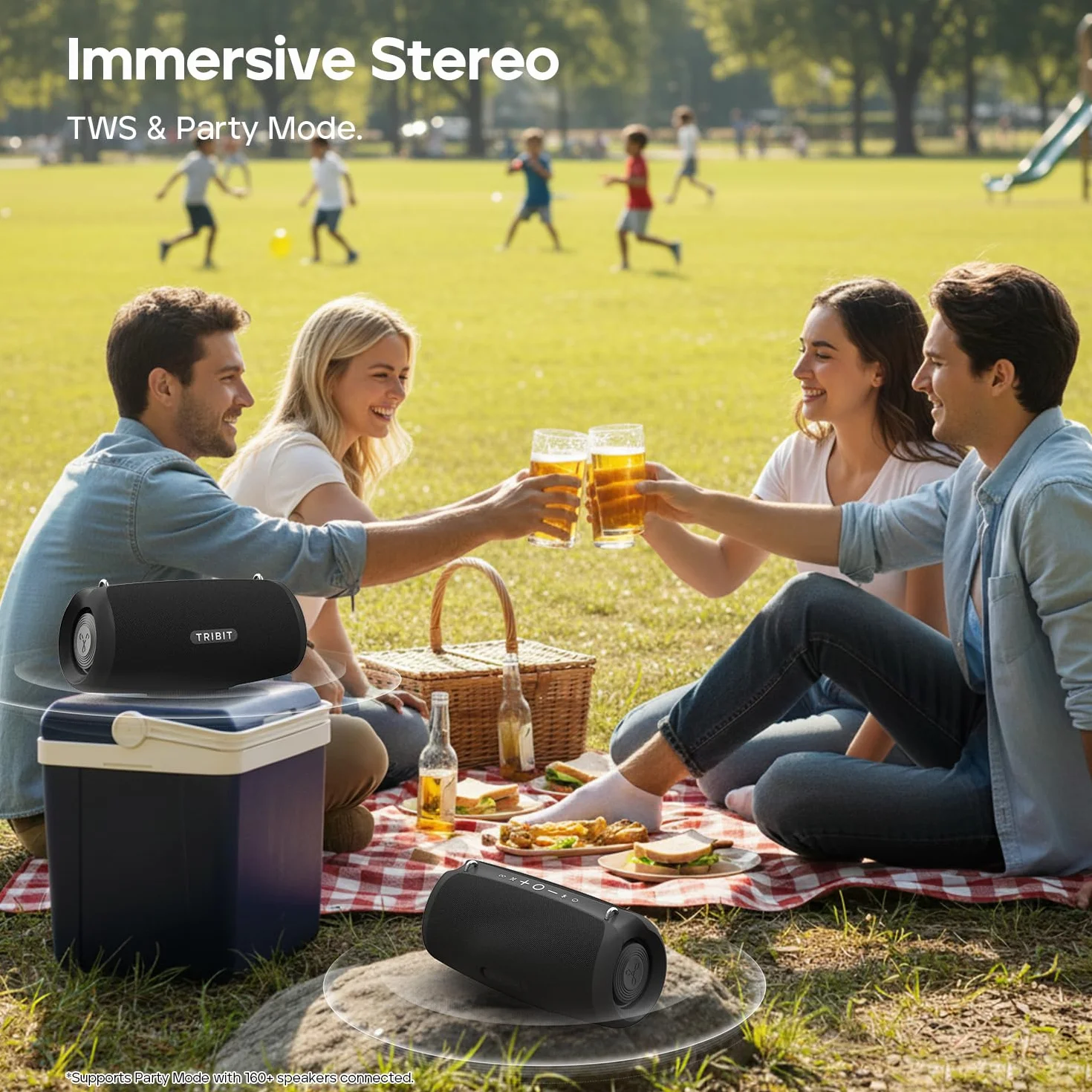 Tribit StormBox Lava Przenośny Głośnik Bluetooth, 80W moc, 24h playtime, IP67 wodoodporny, Bluetooth 5.4, Custom EQ, XBass, wbudowany mikrofon, parowanie TWS do kempingu/plaży/imprez/na zewnątrz