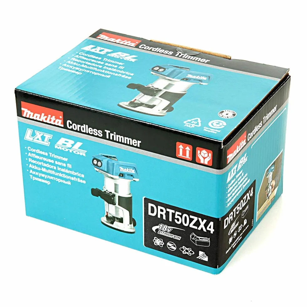 Makita DRT50ZX4 Trymer do Frezarki 18 V, Czarny/Niebieski, 0 do 40 mm