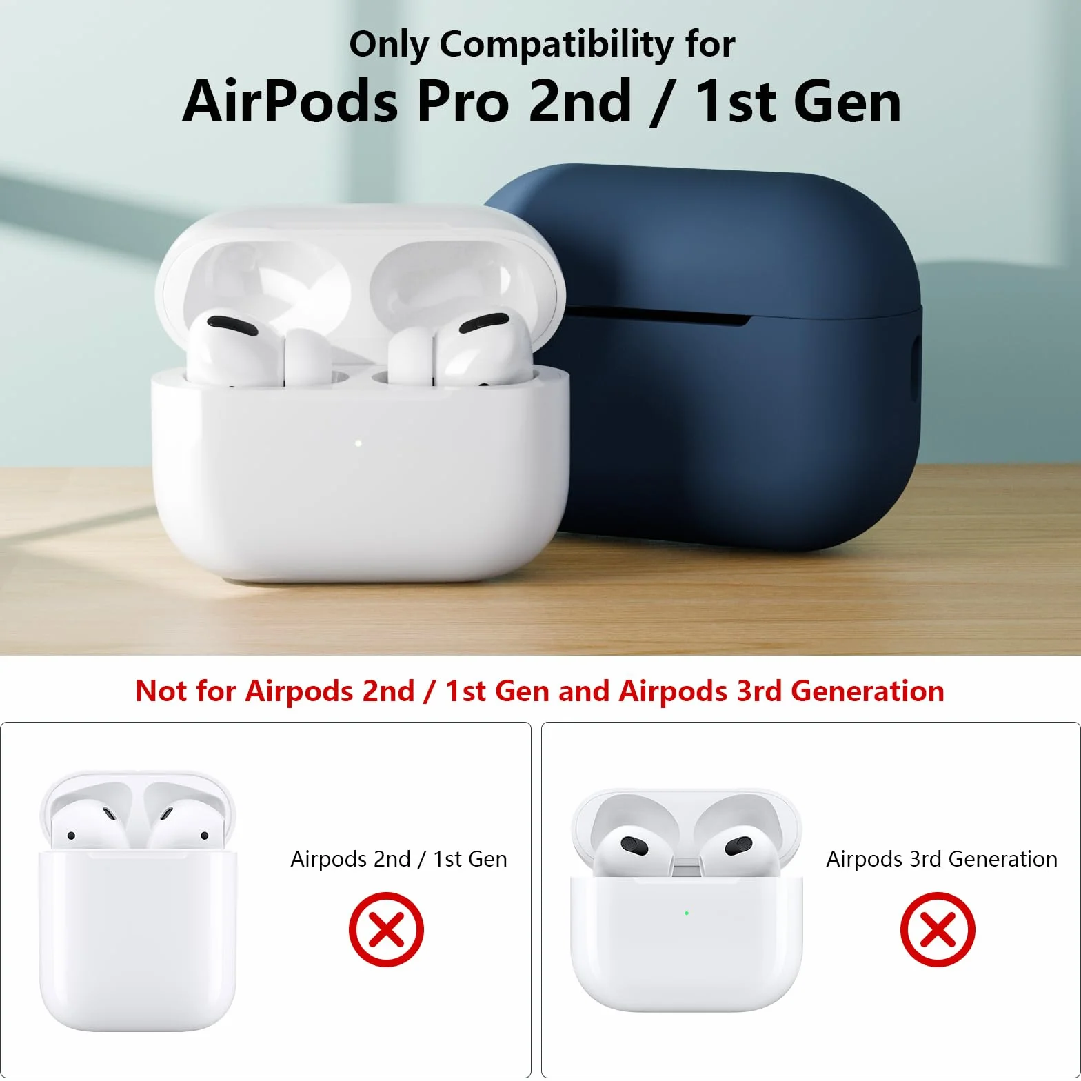 Silikonowe Etui Ochronne do AirPods Pro 2, Niebieski (Midnight), z Zestawem do Czyszczenia i Smyczą