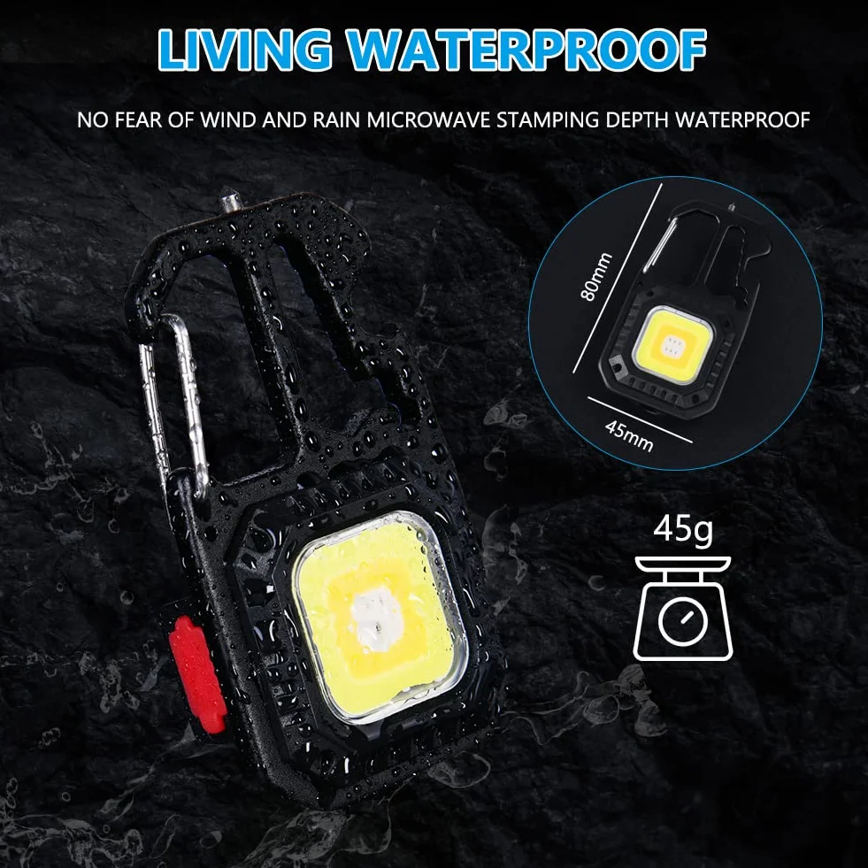 URAQT Mini Latarka LED, 7 trybów Mini latarka do kluczy, Wielofunkcyjne światło magnetyczne, wodoodporne, z otwieraczem do butelek, młotkiem do tłuczenia szkła, śrubokrętem