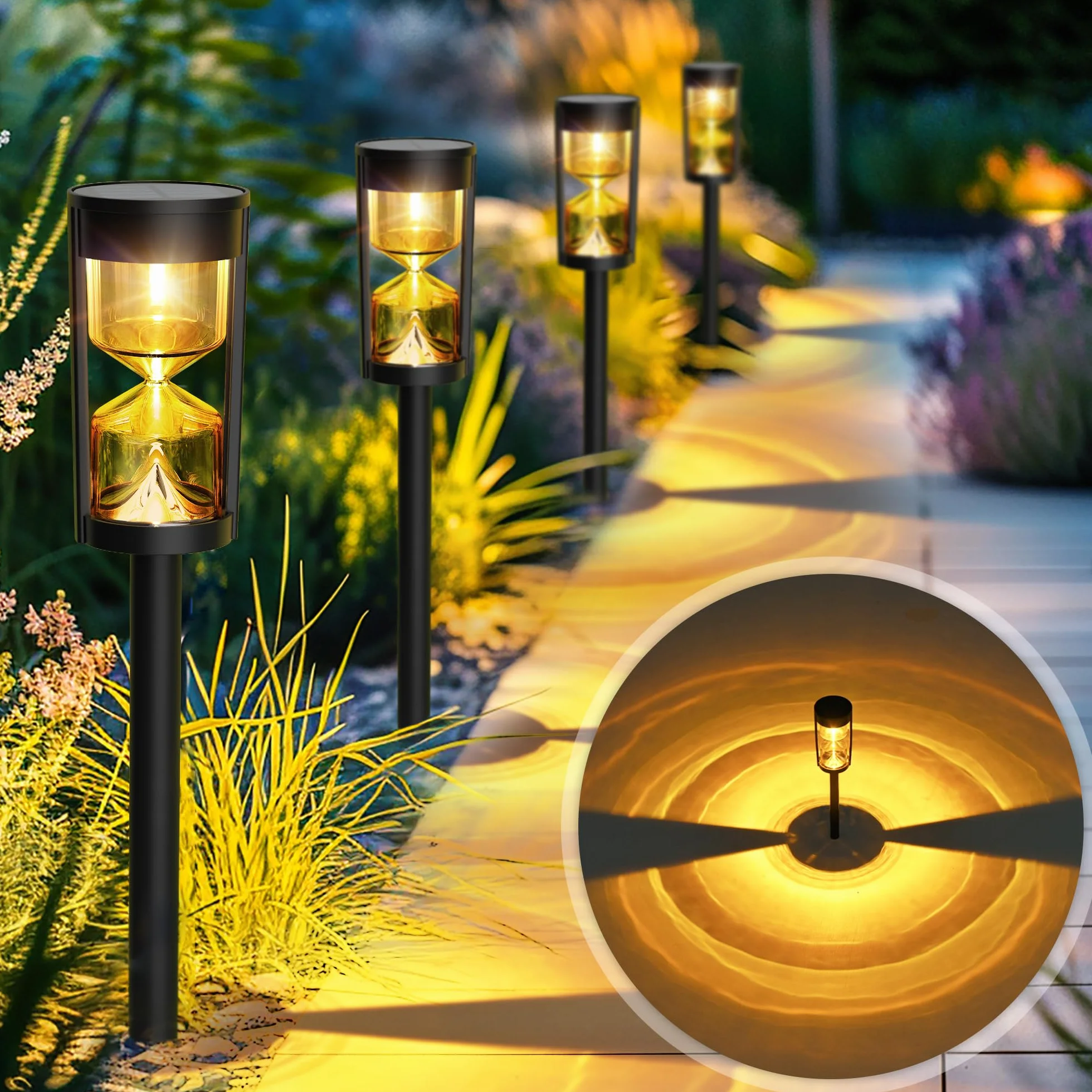 GIGALUMI Solarne lampy ogrodowe, wodoodporne lampy solarne w kształcie klepsydry, do ogrodu, na podwórko, taras, ścieżkę, dekoracji krajobrazu, ciepłe białe światło, 6 sztuk
