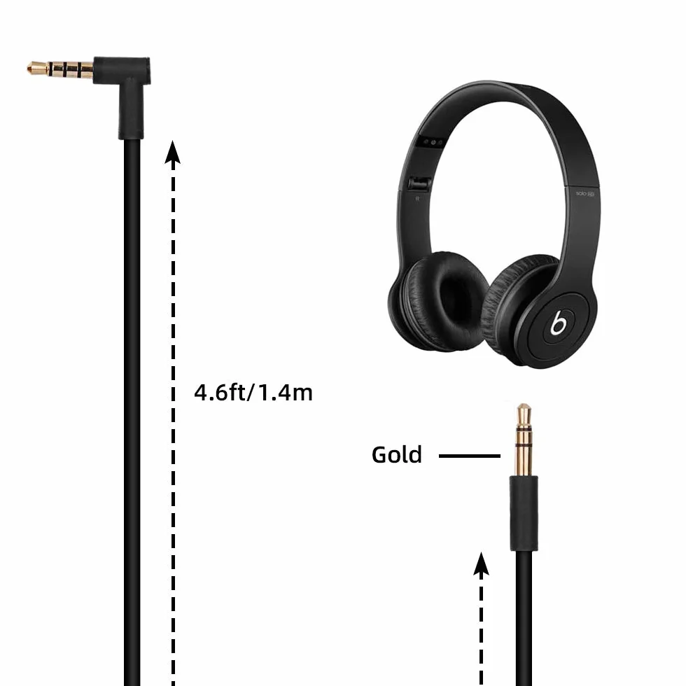 Zamienny kabel Aux 3,5 mm do Beats Solo 2 3 HD Studio Pro Detox Wireless z mikrofonem i regulacją głośności