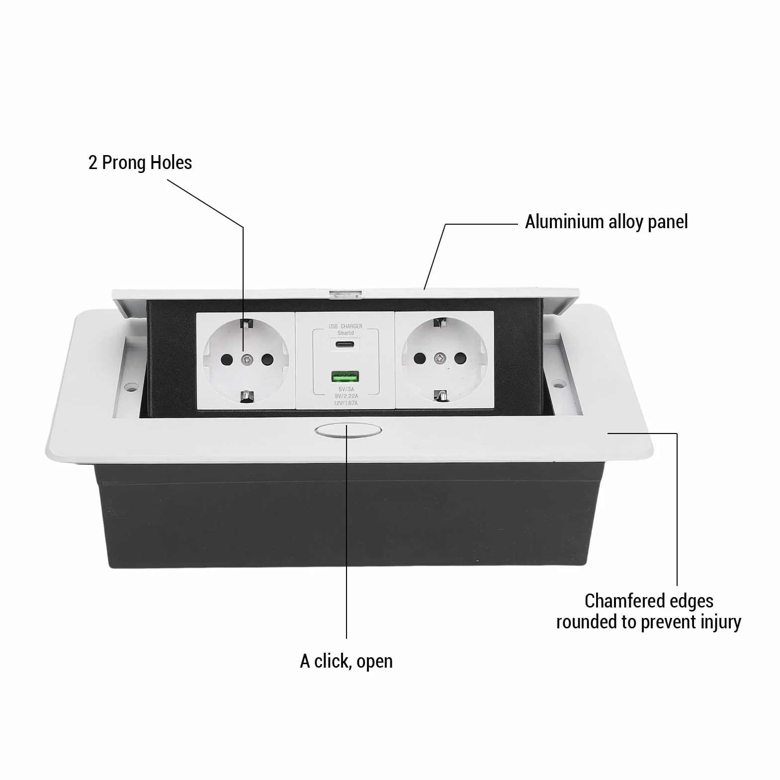 Generic Wpuszczana Skrzynka Gniazdkowa do Komputerów Stacjonarnych Wodoodporny Koncentrator Zasilający Elegancki 2-bolcowy i Gniazdo USB Typu C do Domowego Biura, Matowobiały