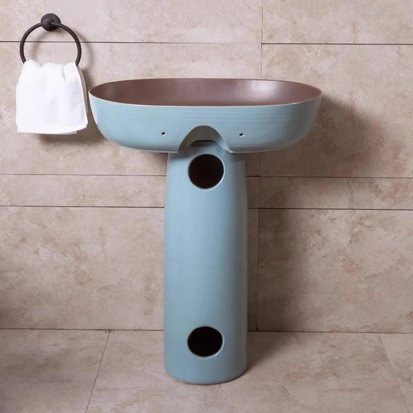 Umywalka łazienkowa ceramiczna, umywalka stojąca, elegancka niebieska umywalka stojąca, 2-częściowa umywalka kolumnowa, umywalka nablatowa, umywalka zewnętrzna na podwórk