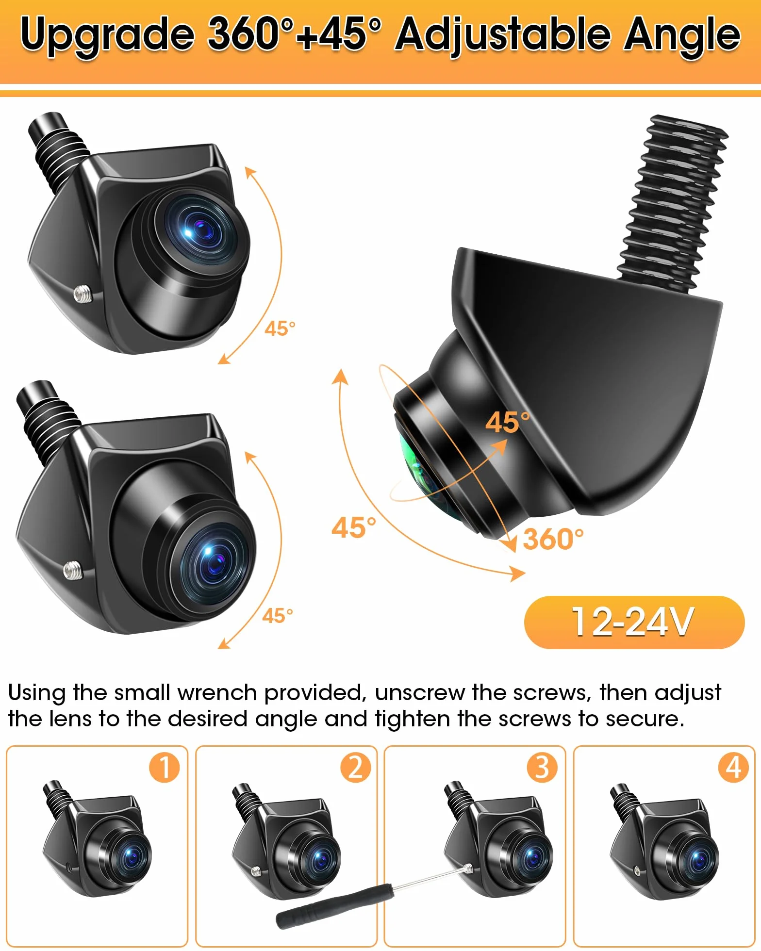 【Wysoka kompatybilność】 Kamera obrotowa 360° Kamera cofania Samochód obsługuje AHD 1080P/720P/NTSC/PAL Super Night Vision IP69K Pomoc przy parkowaniu 170° Szeroki kąt