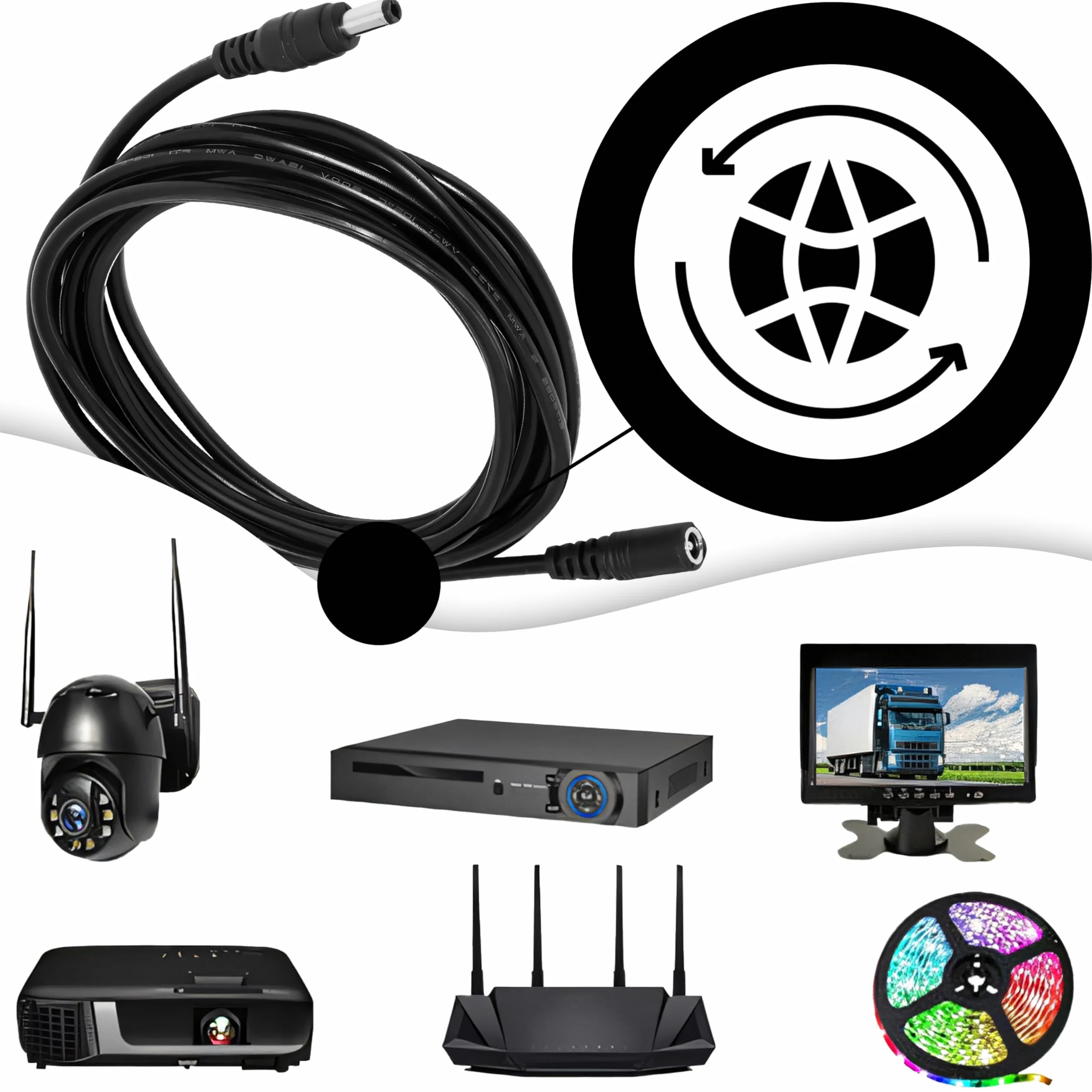 Retoo 5 m kabel przedłużający DC wtyczka 5,5 mm x 2,1 mm przedłużacz do kamery monitoringu DVR routera drukarki LED Strip Light kamera bezpieczeństwa IP kamera sieciowa 12 V zasilacz sieciowy czarny