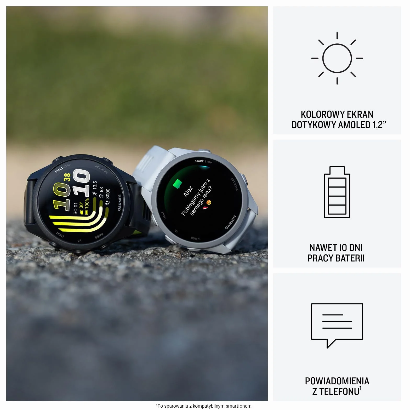 Garmin Forerunner 170 Smartwatch Do Biegania GPS, 43mm, AMOLED, Do 10 Dni Pracy Baterii, Black/Amp Yellow