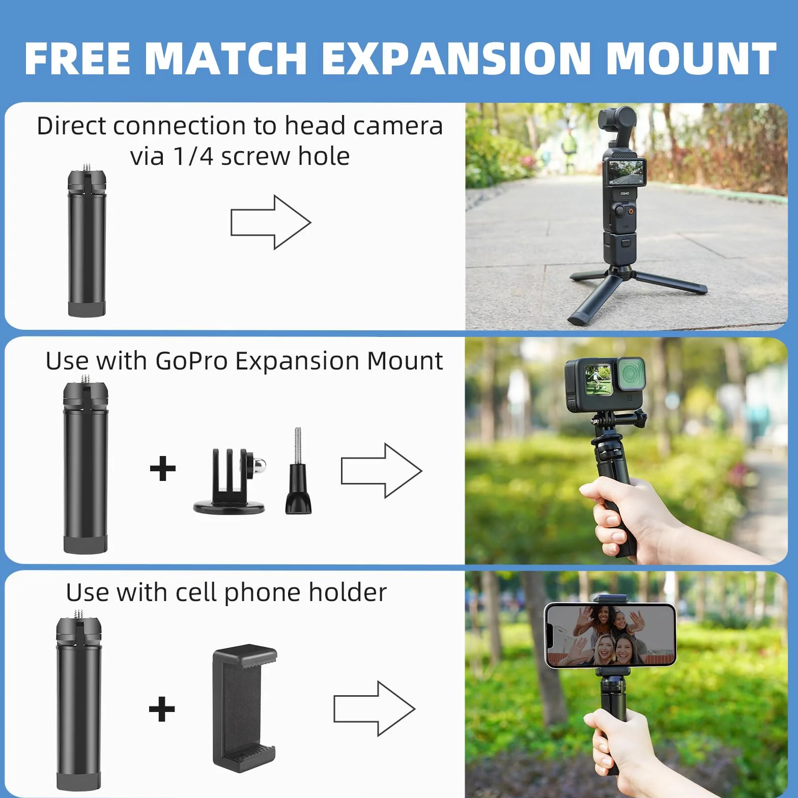 HeiyRC Mini statyw vlogowy dla DJI Pocket 3, Osmo Mobile, GoPro Max, Insta360 X5/3/4, DJI Action 5 Pro, Smooth, Hohem, Feiyu kamera DSLR, podstawka biurkowa, uchwyt, akcesoria