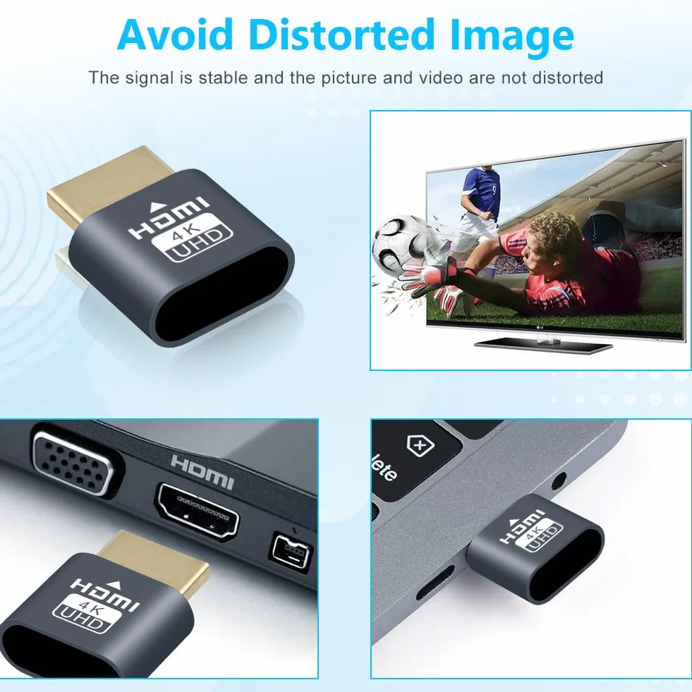 AXFEE Wtyczka HDMI Dummy 4K@60Hz 3840x2160 Monitor Wirtualny Emulator HDMI Adapter USB-C na HDMI