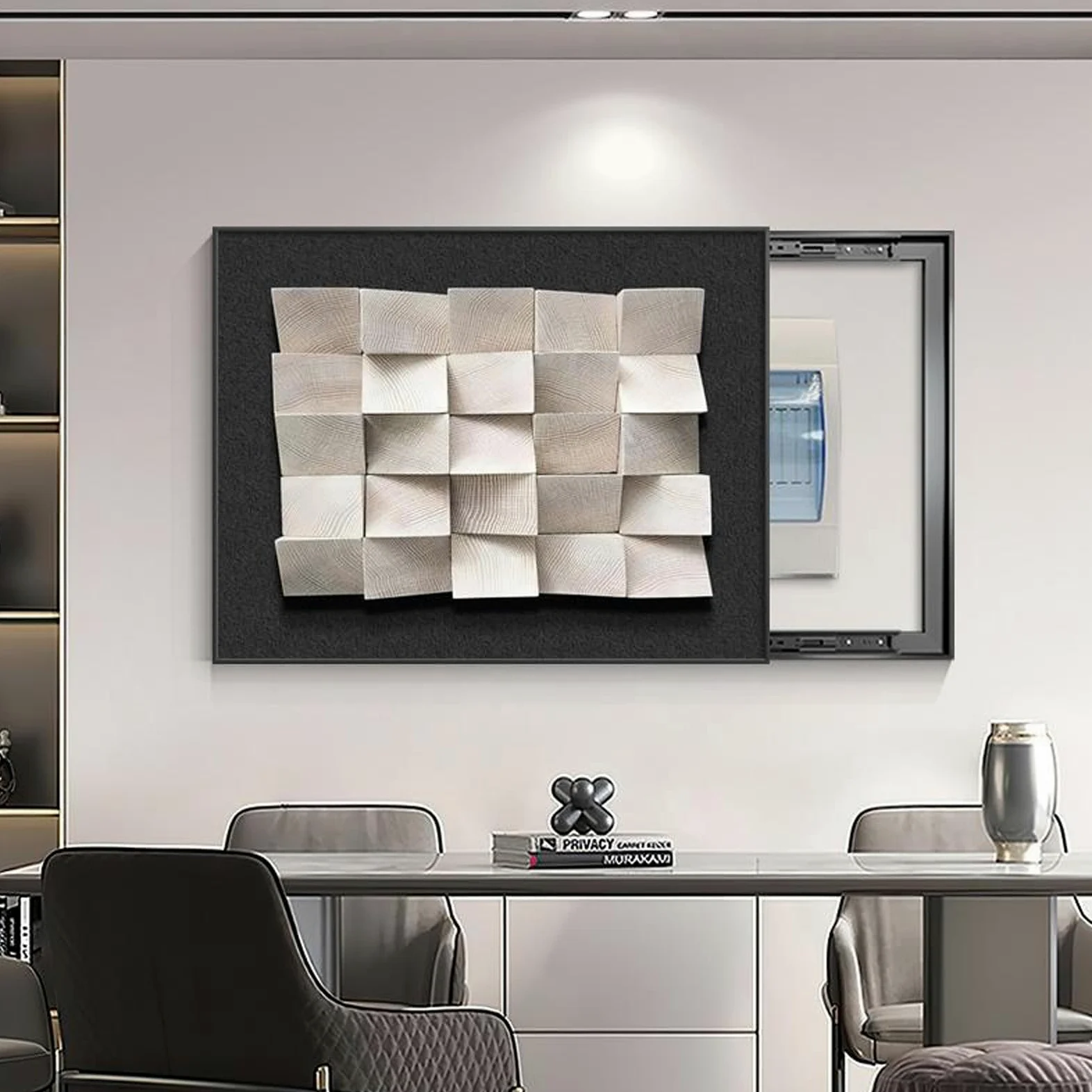 Dekoracja osłony obudowy elektrycznej - ukryta osłona licznika elektrycznego, farba dekoracyjna - obudowa ścienna, idealna do domu (czarny 1,60 x 80 cm/23,6 x 31,4 cala)