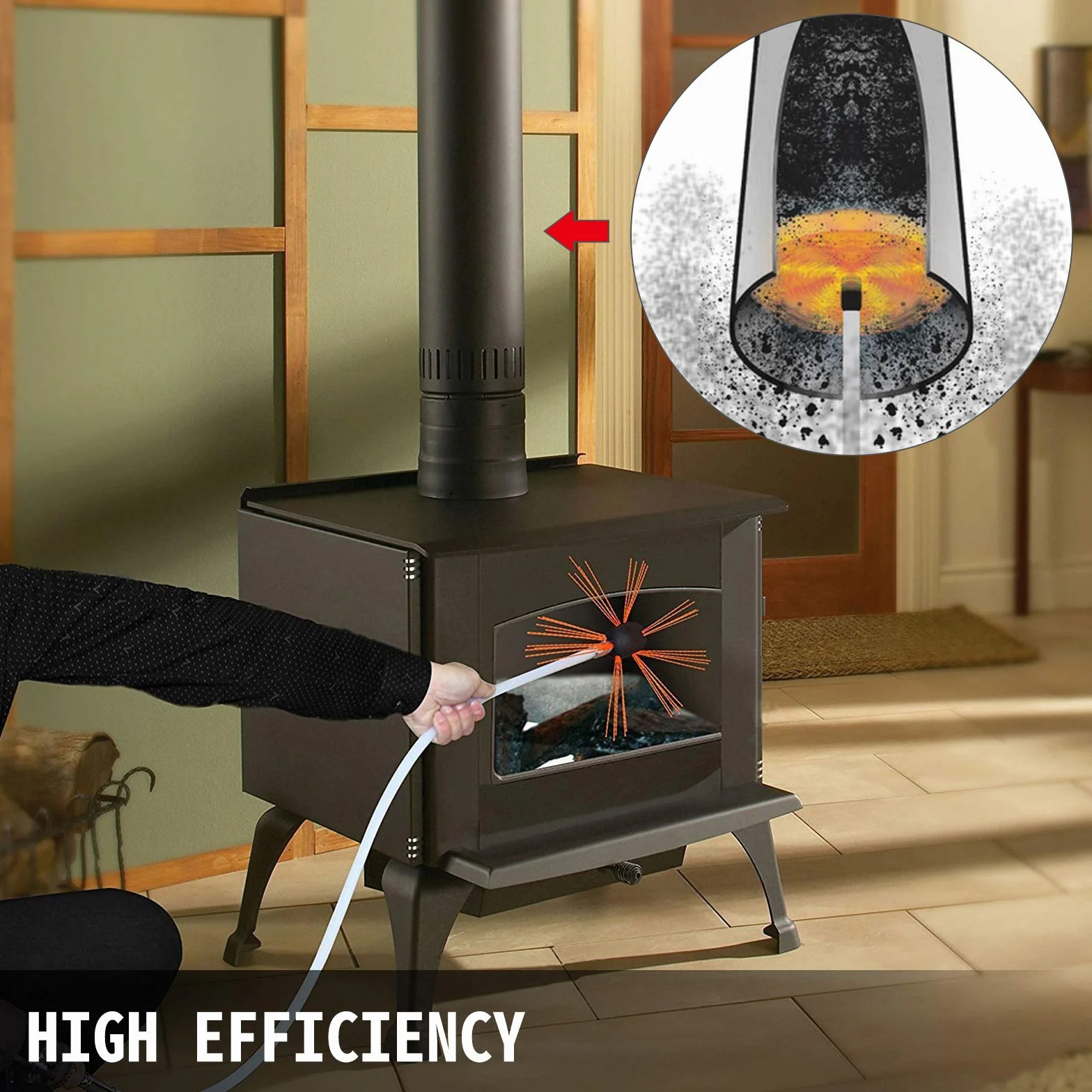 VEVOR Szczotka kominowa 9 m, miotła do komina 30 mm długość szczotki, miotła kominowa, 101 – 305 mm, drążek kominowy Chimney Sweep Kit