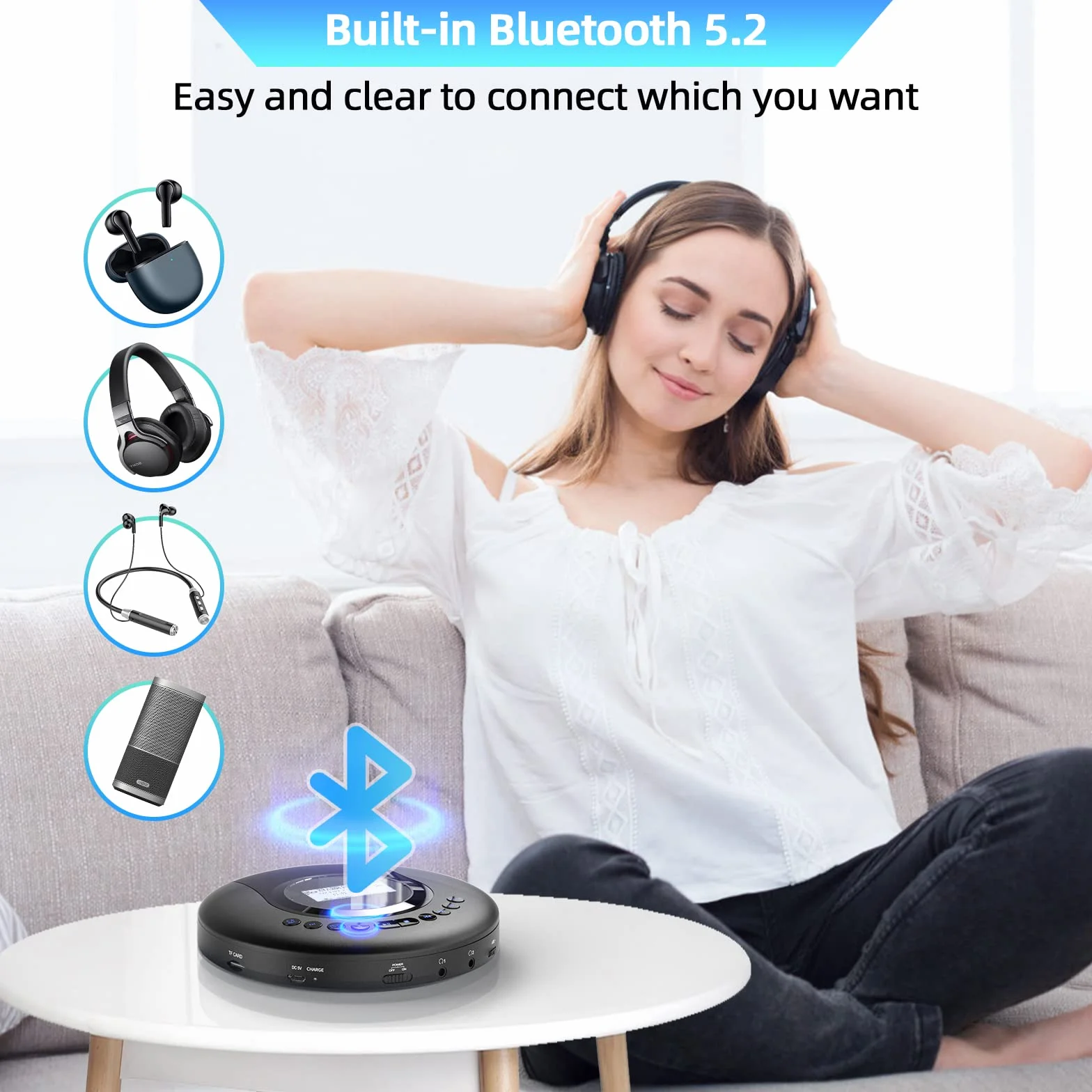 Przenośny odtwarzacz CD, przenośny odtwarzacz CD Arafuna Bluetooth do samochodu i dzieci, akumulator 2000 mAh Odtwarzacz CD Discman z ekranem LCD, ochrona przeciwwstrząsowa Odtwarzacz CD FM