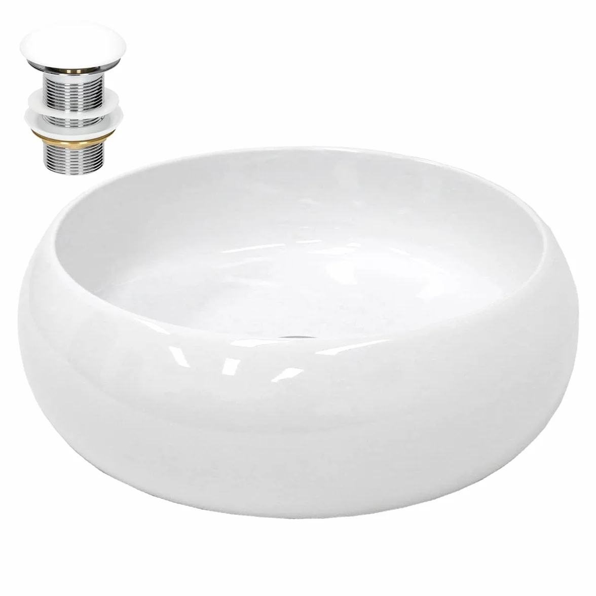 LuxeBath umywalka umywalka Ø 350 x 120 mm biala ceramiczna z kompletem odplywowym do umywalki bez przelewu umywalka nablatowa umywalka
