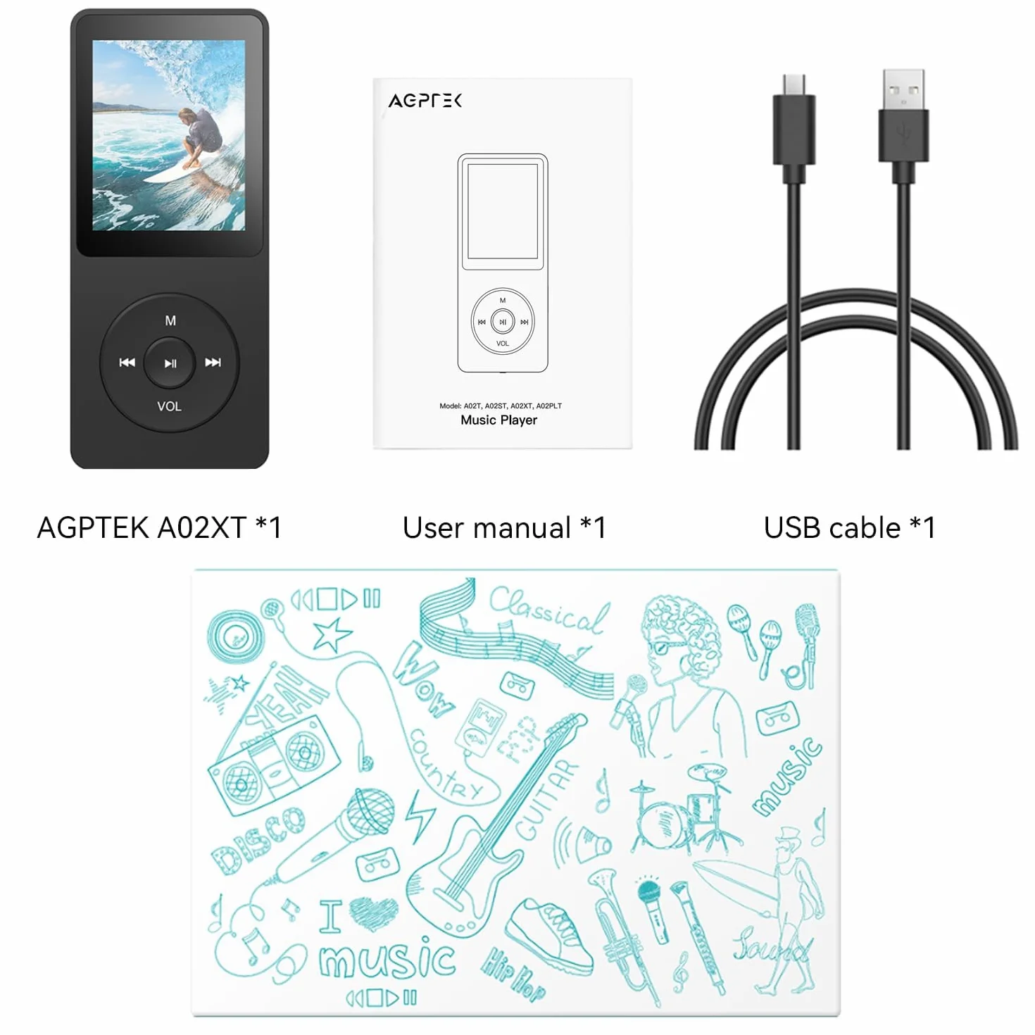 AGPTEK Odtwarzacz MP3 32 GB Bluetooth 5.0, 1,8" 70 godzin odtwarzania cyfrowy dziecięcy odtwarzacz MP3 z radiem FM, do 128G (bez słuchawek) czarny