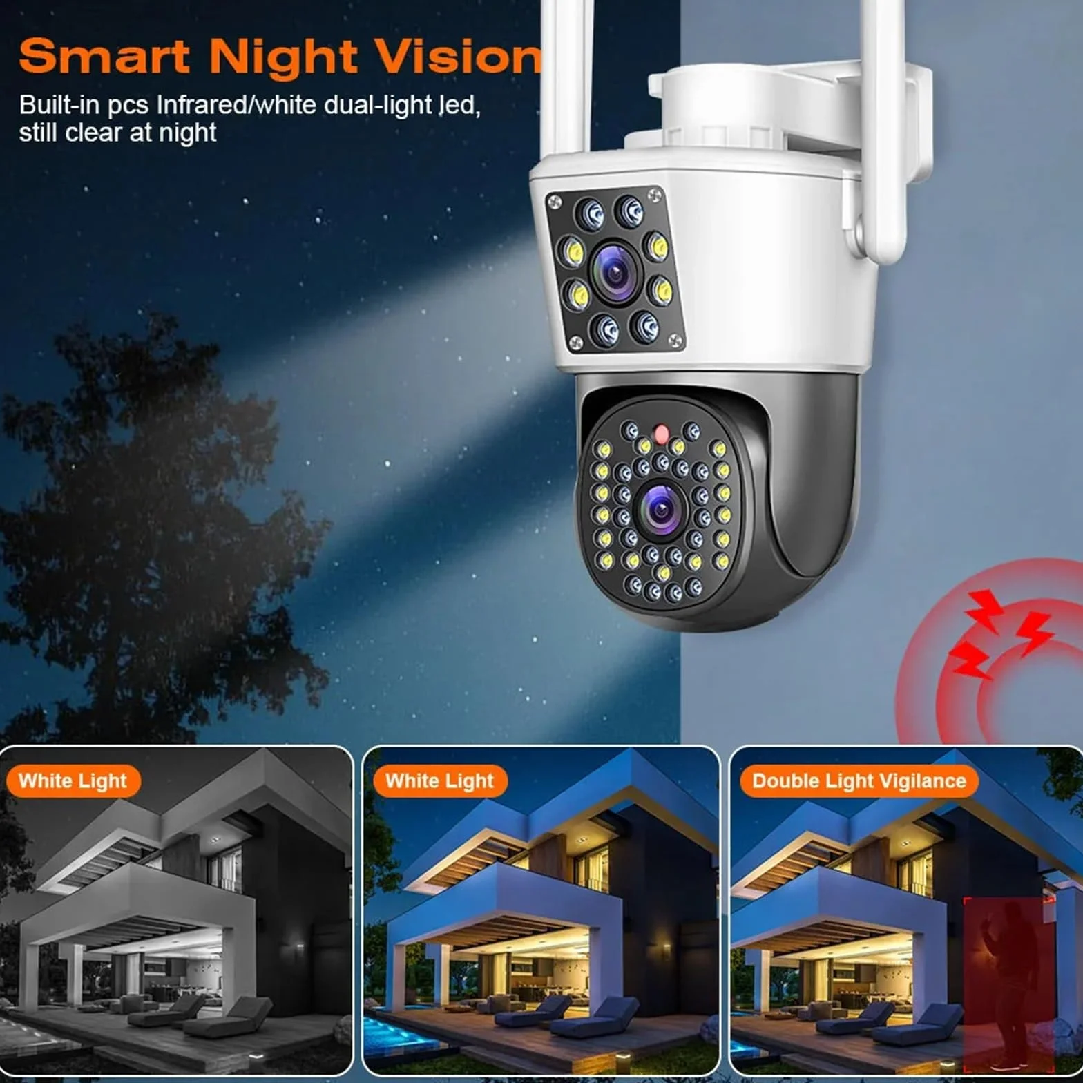 Kamera PTZ z podwójnym obiektywem IP CCTV Wi-Fi, kamera do monitoringu wideo, sztuczna inteligencja, automatyczne śledzenie, noktowizor, zewnętrzne(ADD 128G)